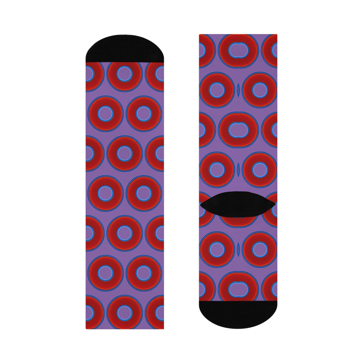 Lumpy Sox - cushioned crew - vivid red donut print w/light purple background