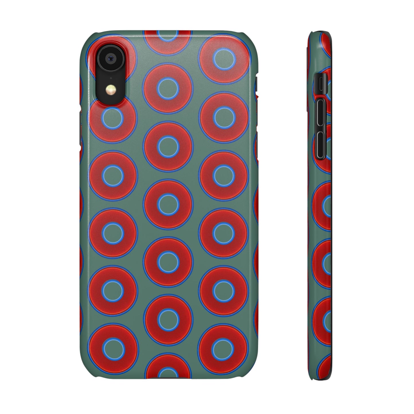 Lumpy Donut Snap Case - red vivid donut print w/Fenway green background