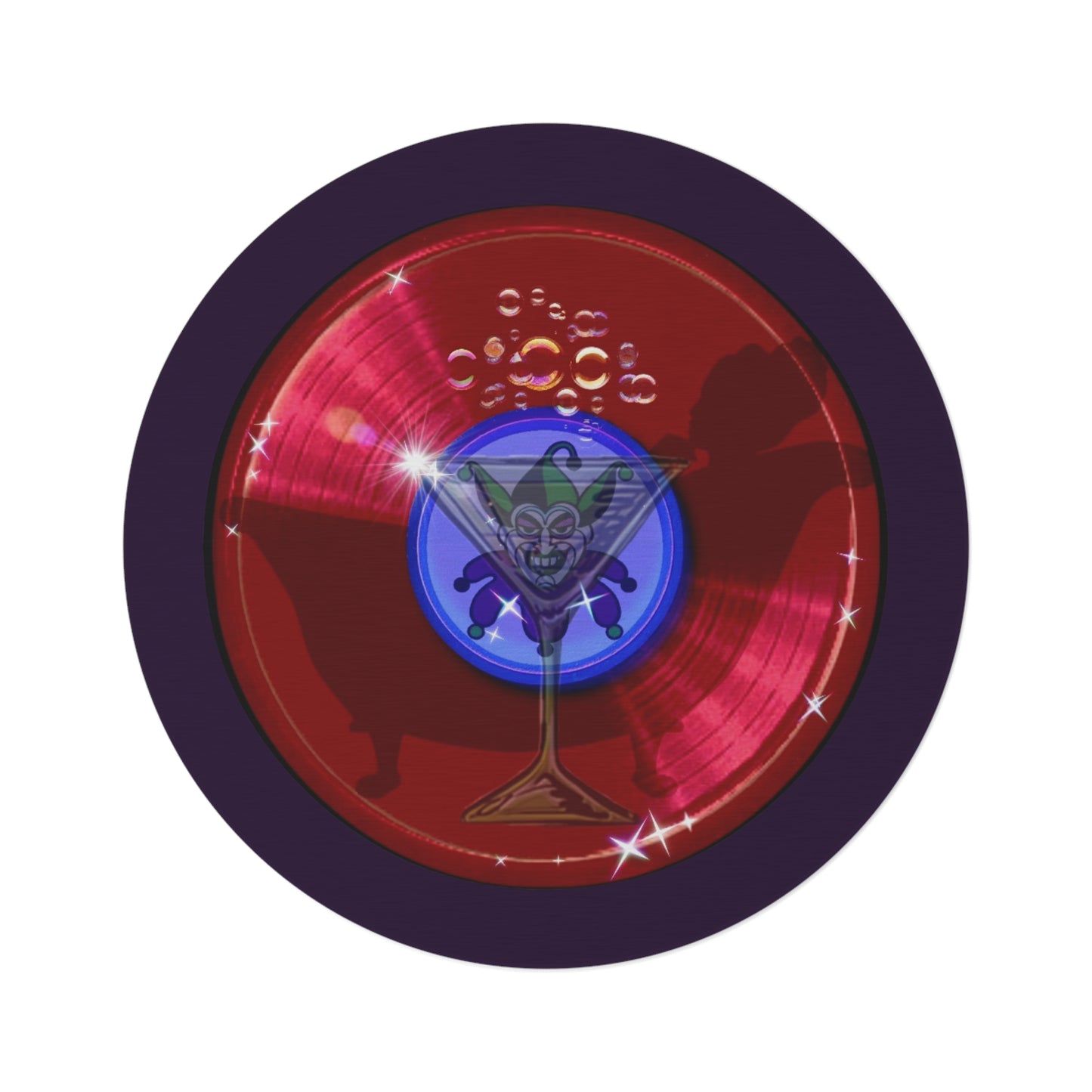 Round Room - 5 ft x 5 ft Lumpy Donut Rug - "Joker's Personal Donut Rug - Personal Stash Edition" - vivid dark teal record donut w/midnight purple background - variant 3