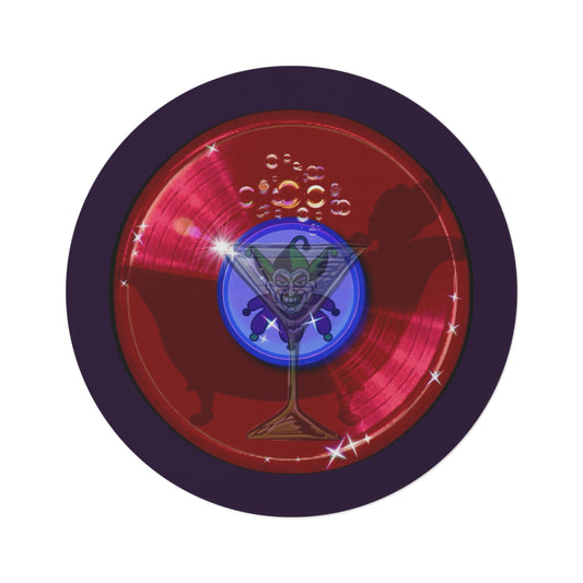 Round Room - 5 ft x 5 ft Lumpy Donut Rug - "Joker's Personal Donut Rug - Personal Stash Edition" - vivid dark teal record donut w/midnight purple background - variant 3