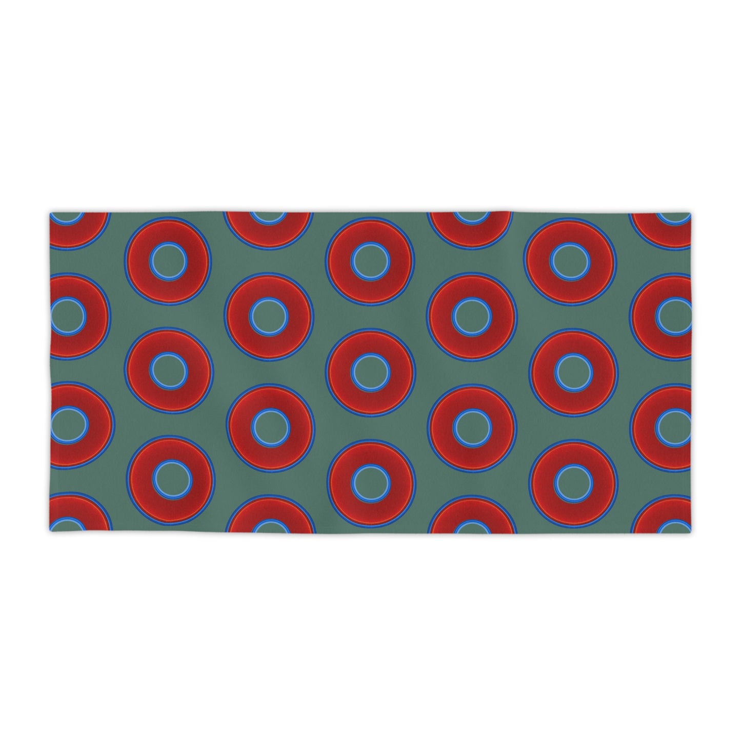 Lumpy Donut Towels - vivid red donuts w/Fenway green background