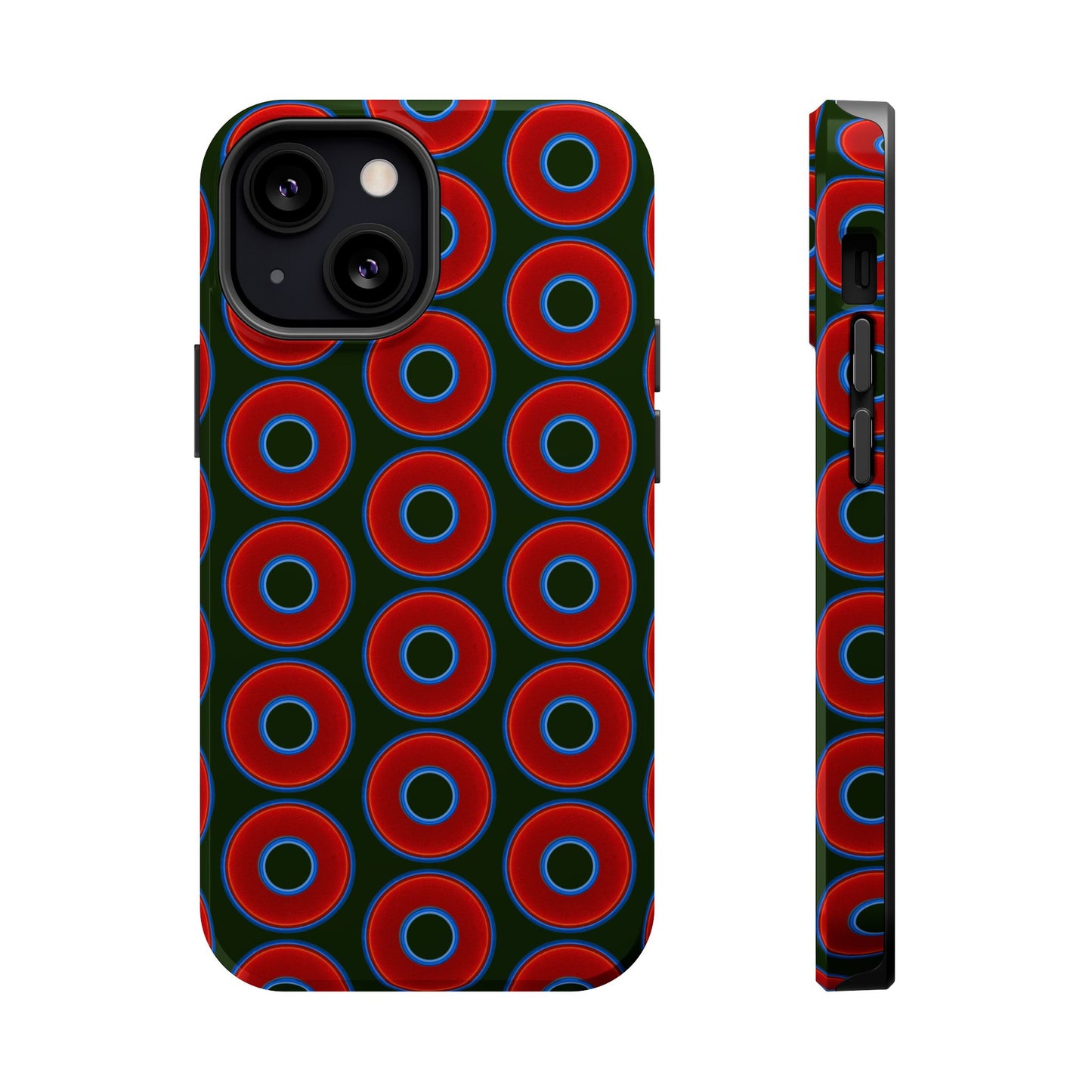 Magnetic Tough Donut Case - red vivid donut print w/deep forest green background