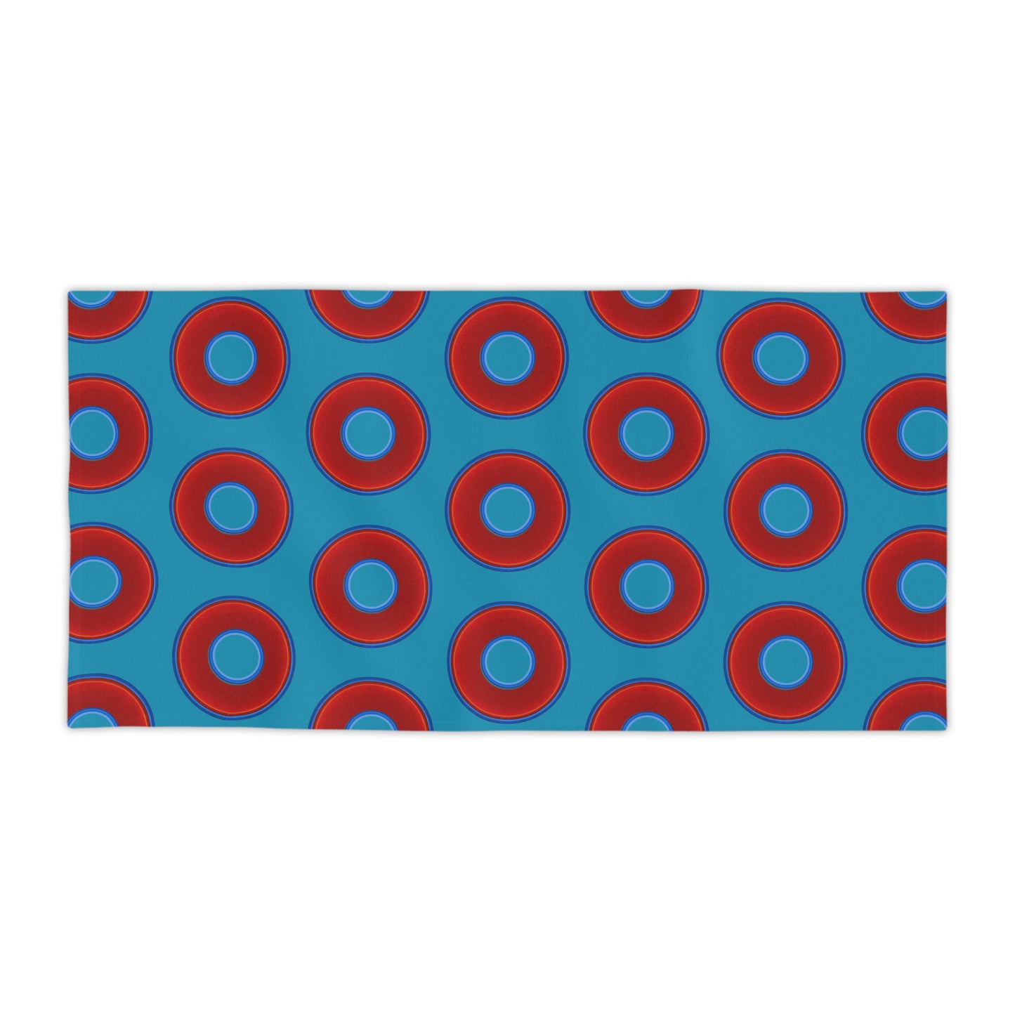 Lumpy Donut Towels - vivid red donuts w/aquamarine blue background