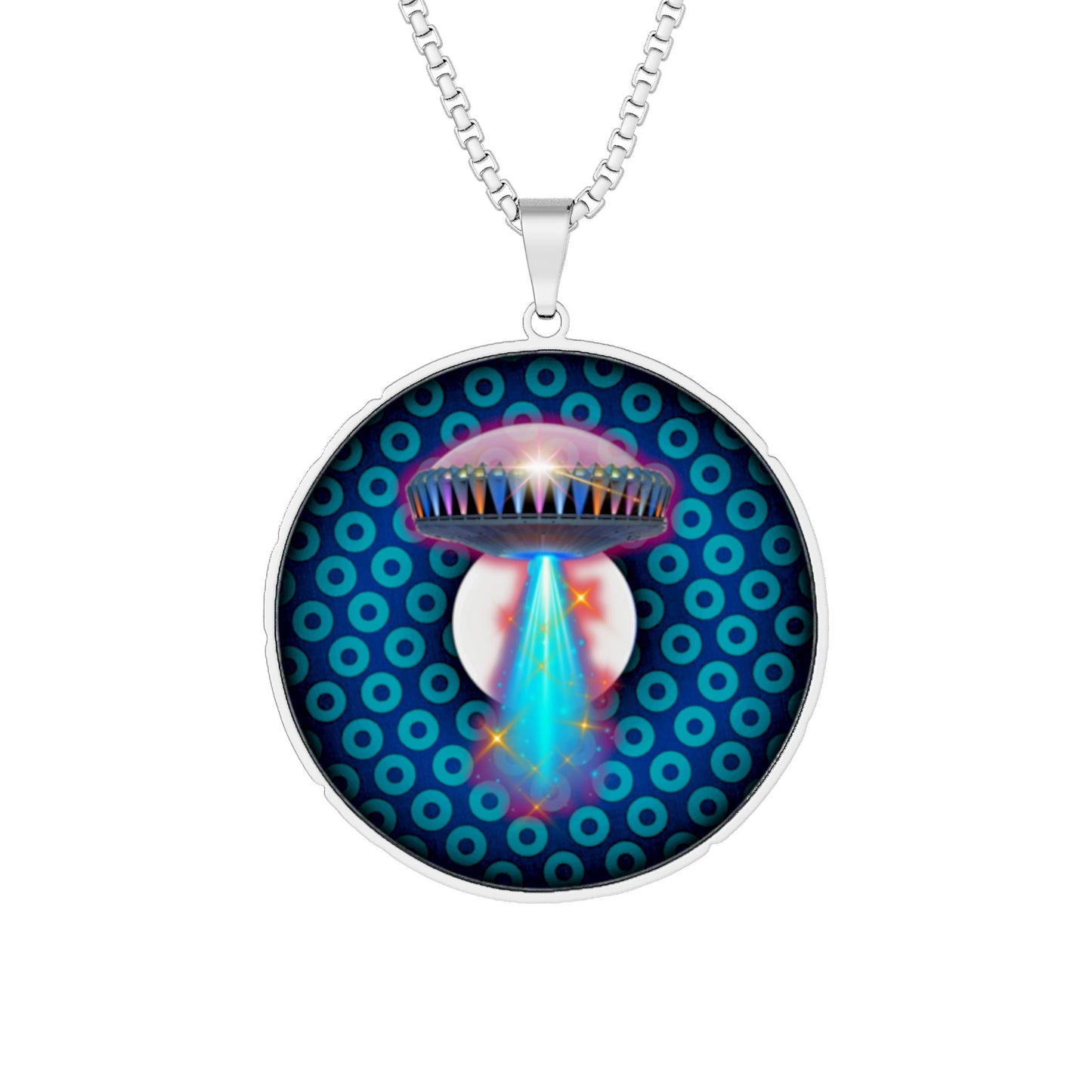 Lump's Heady Donut Necklace - 1" x 1" Stainless Steel Pendant - "They Serve Donut Pendants on the Mothership Now" - blue/green paradox donut - variant 5