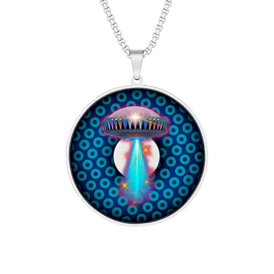 Lump's Heady Donut Necklace - 1" x 1" Stainless Steel Pendant - "They Serve Donut Pendants on the Mothership Now" - blue/green paradox donut - variant 5