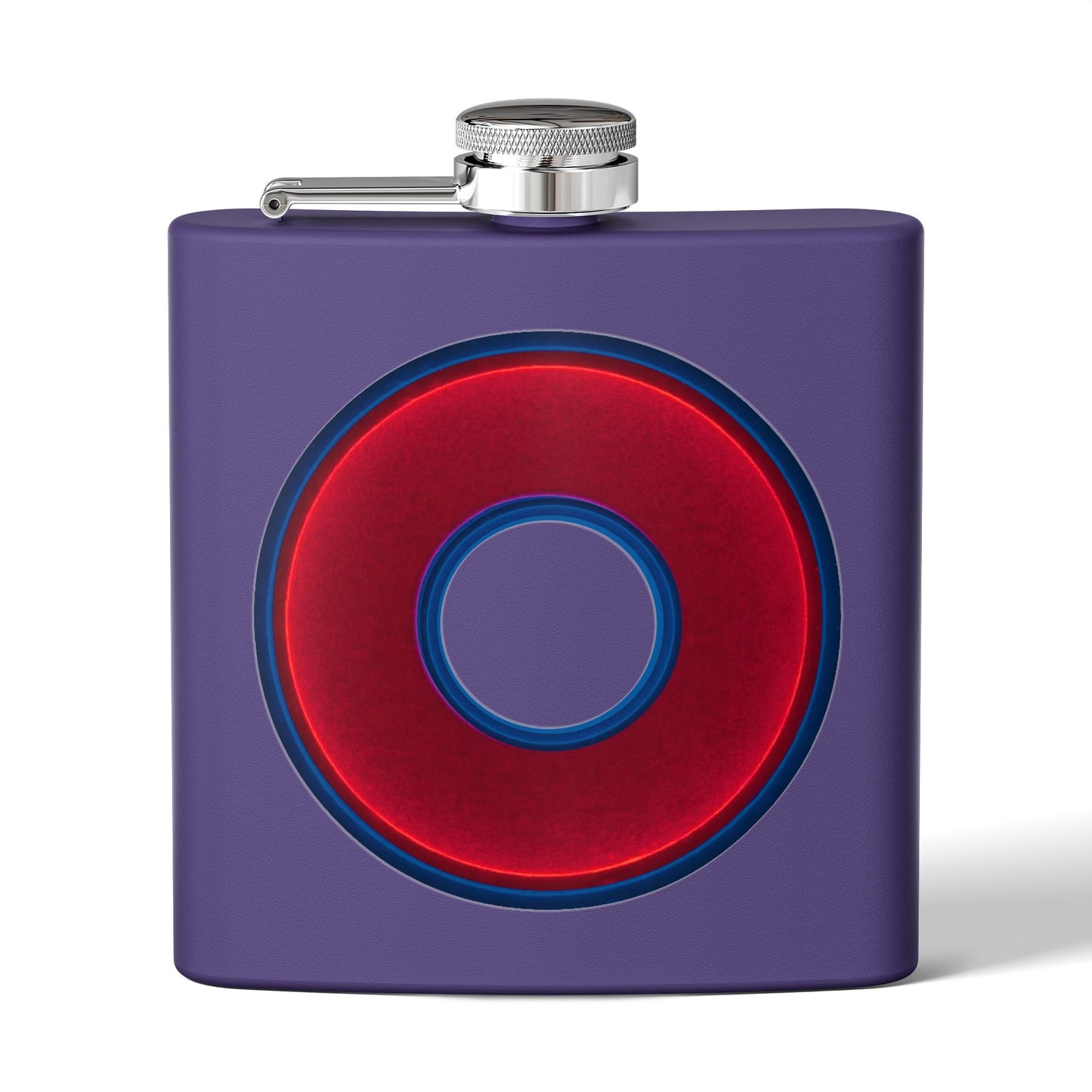 Lump's Donut Flask 6 oz - Vivid red/dark blue donut - [*w/your choice of 8 backgrounds]