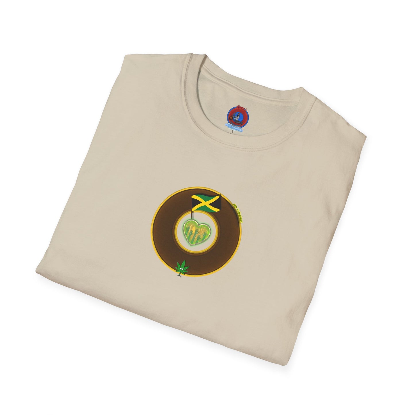 Classic Donut Tee - Unisex Soft-Style - "Jah Volunteers Protect Jah Love... and donuts!" - vivid brown/gold donut