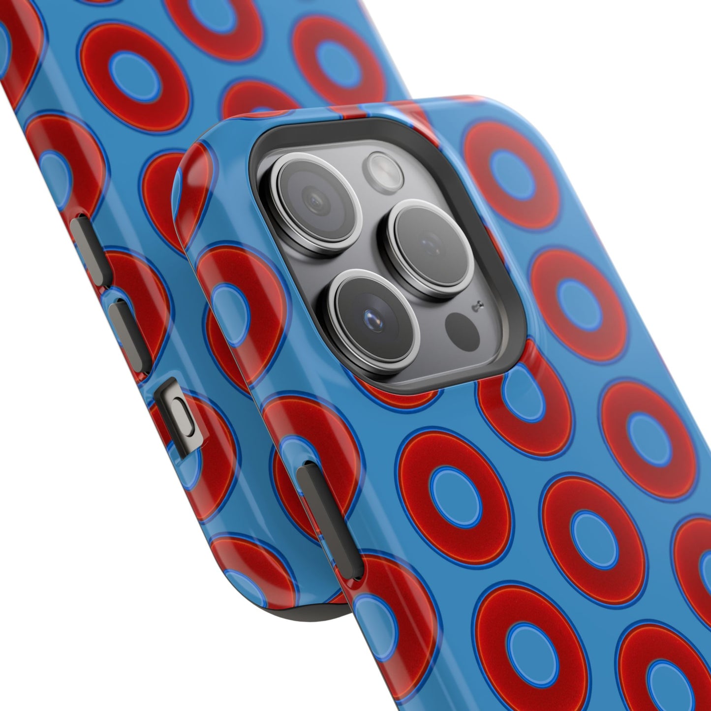 Impact-Resistant Lumpy Donut Case - red vivid donut print w/light steel blue background