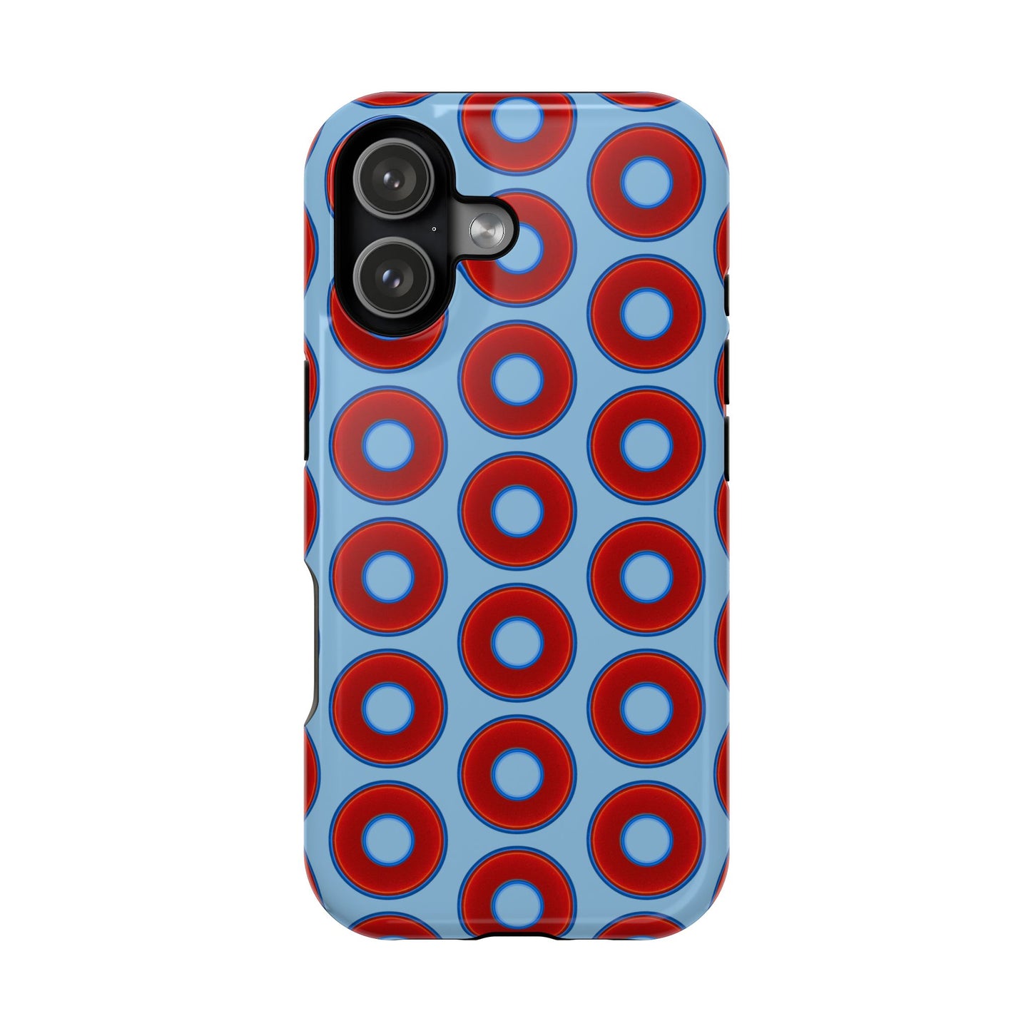 Impact-Resistant Lumpy Donut Case - red vivid donut print w/sky blue background