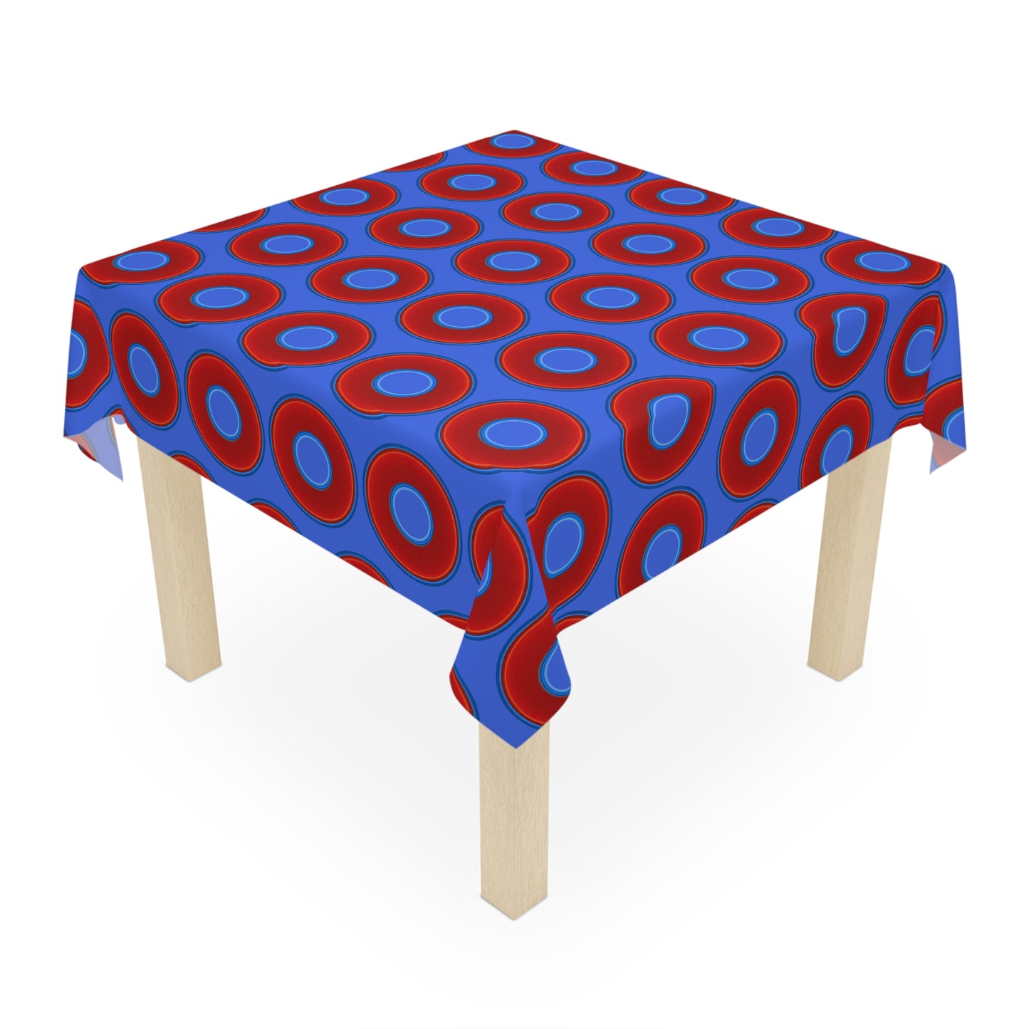 Lumpy Tablecloth - 55.1" x 55.1" - vivid red donuts w/royal blue background