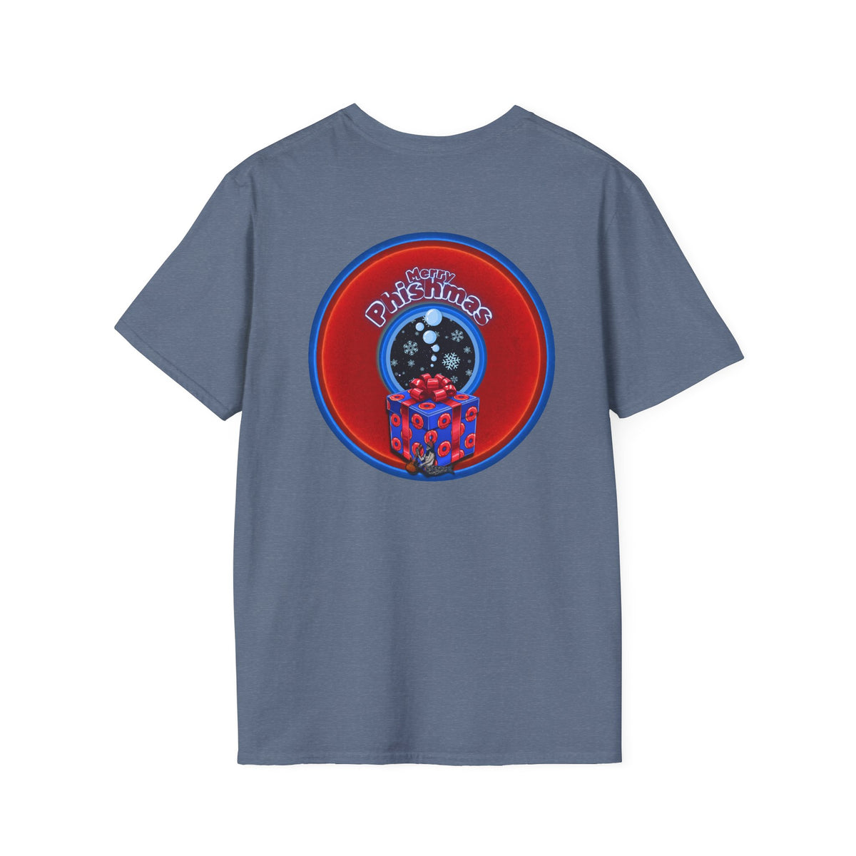Classic Donut Tee - Unisex Soft-Style - "Phishmas Caroler's Tee " - vivid red/blue donut - variant 4