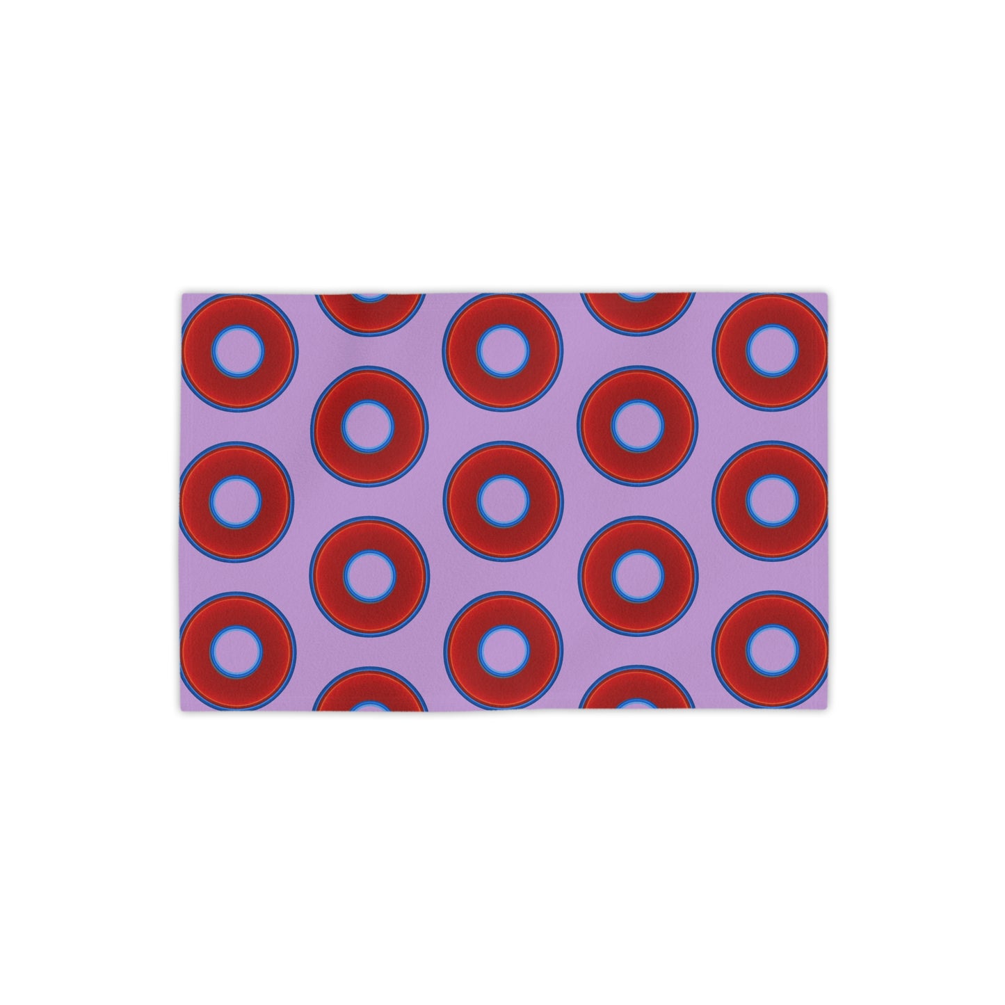 Lumpy Donut Towels - vivid red donuts w/wisteria purple background