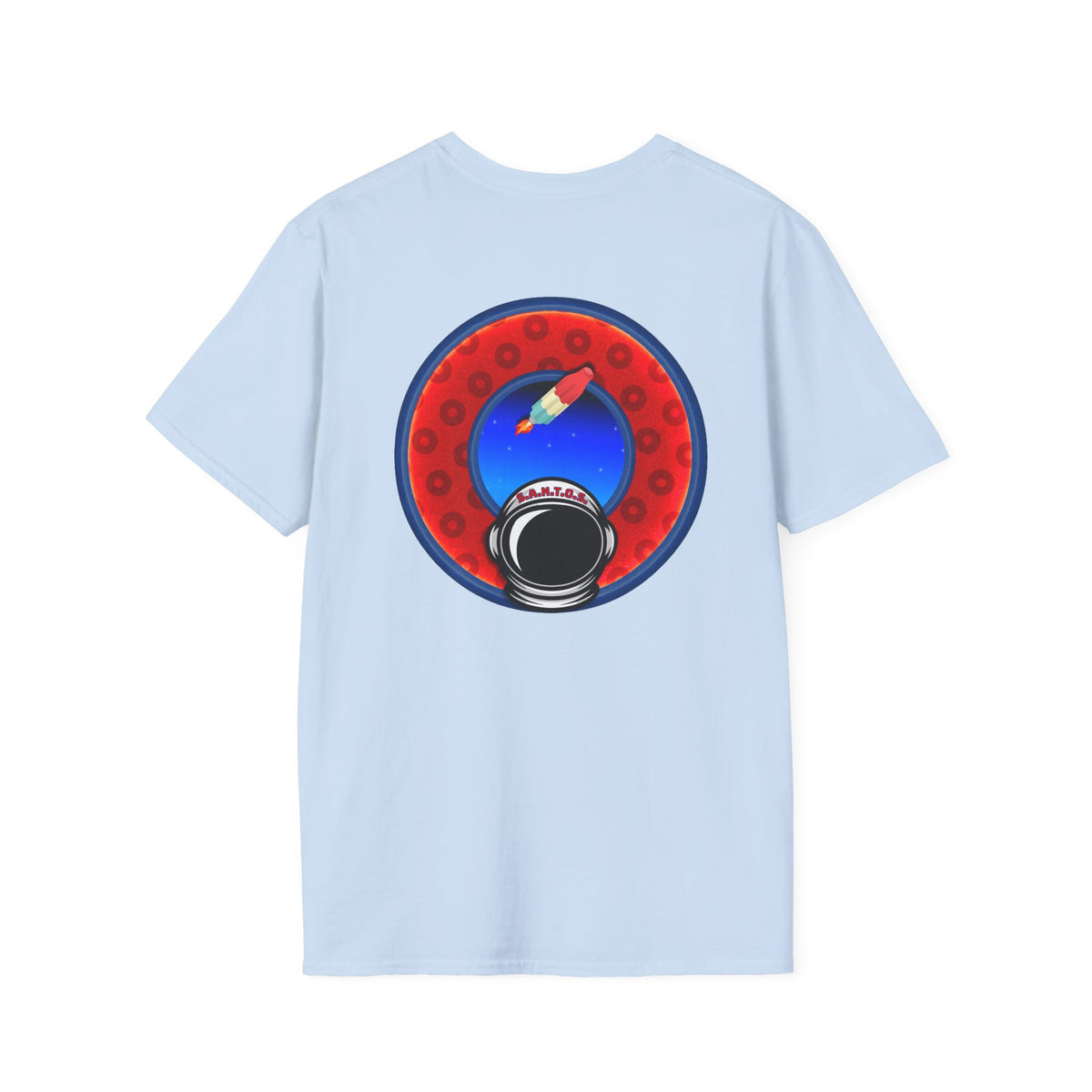 Classic Donut Tee - Unisex Soft-Style - "This is What YEMSG Donuts Smell Like" - red/blue widemouthed paradox donut