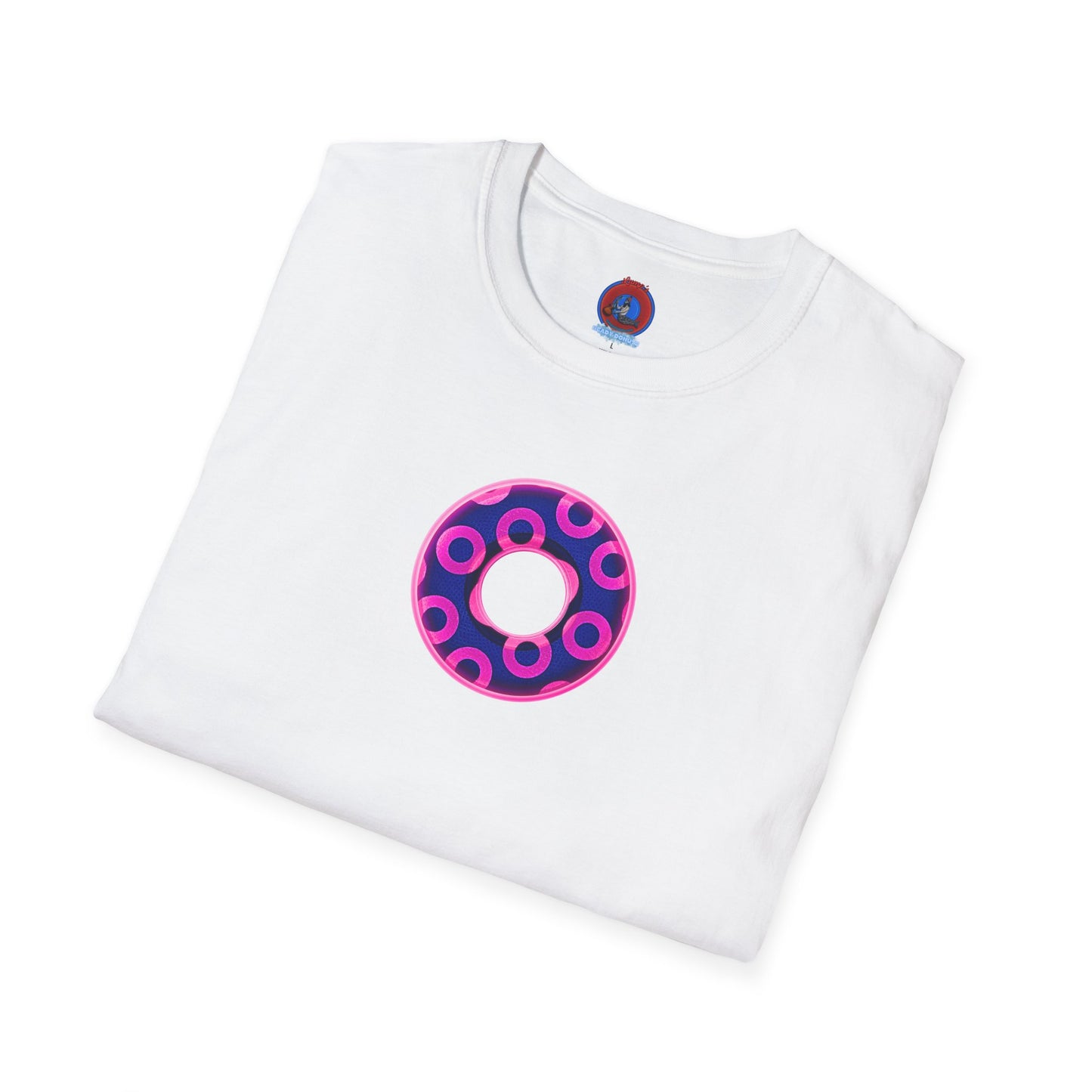 Plain Donuts/Unisex Soft-Style - "Plain Rustic Paradoxical Donuts" - hot pink/dark blue donuts