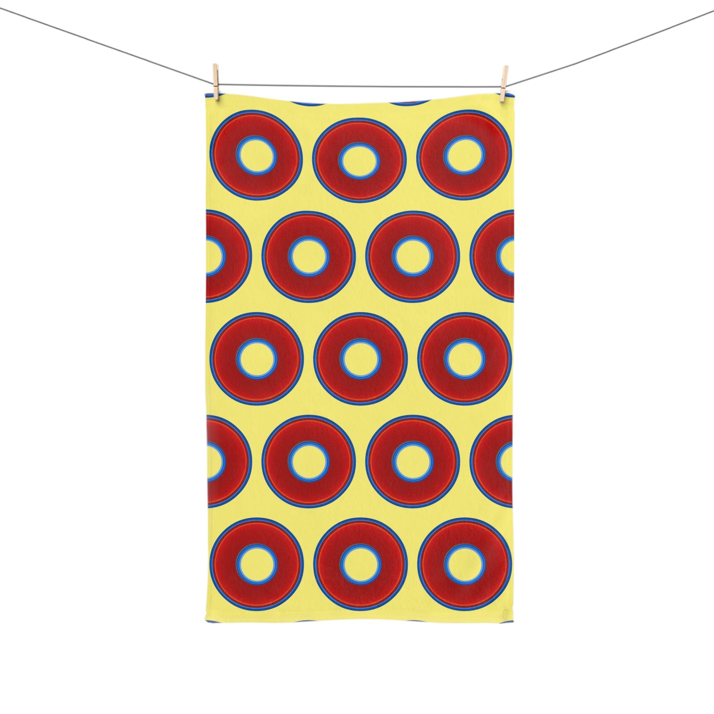 Lumpy Kitchen/Hand Towels - vivid red donuts w/yellow background