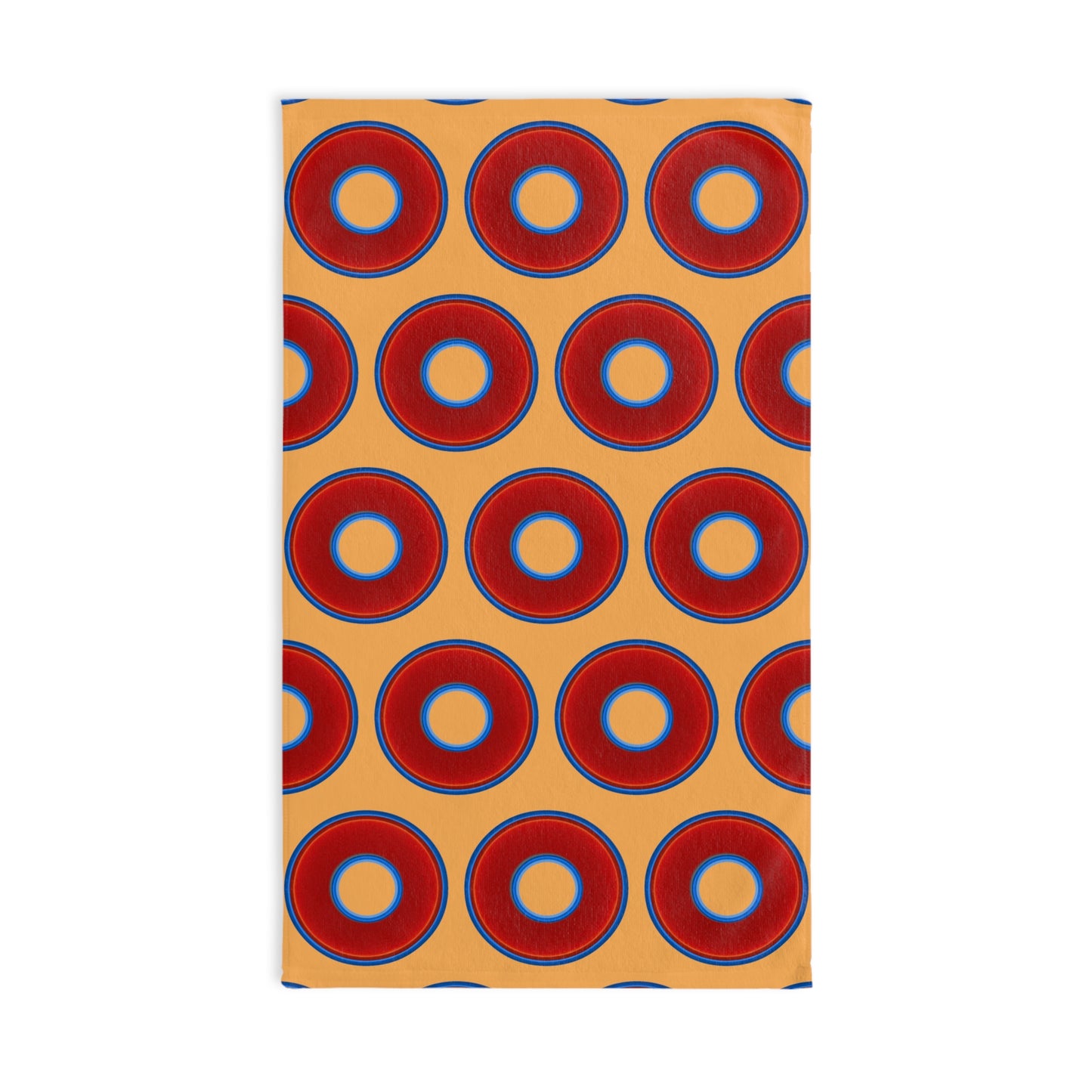 Lumpy Kitchen/Hand Towels - vivid red donuts w/creamsicle orange background