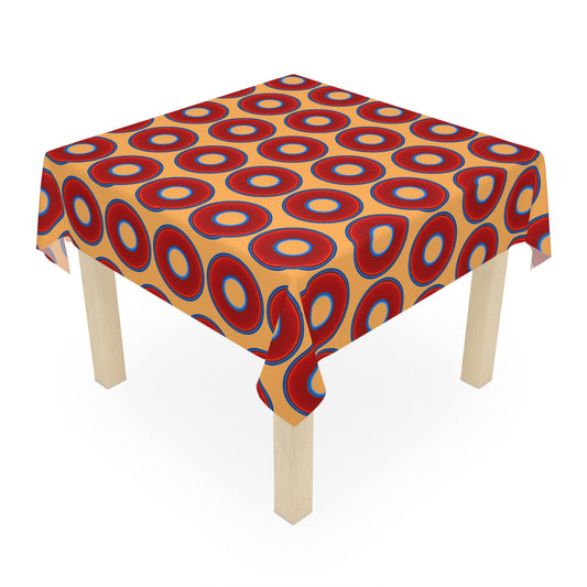 Lumpy Tablecloth - 55.1" x 55.1" - vivid red donuts w/creamsicle orange background