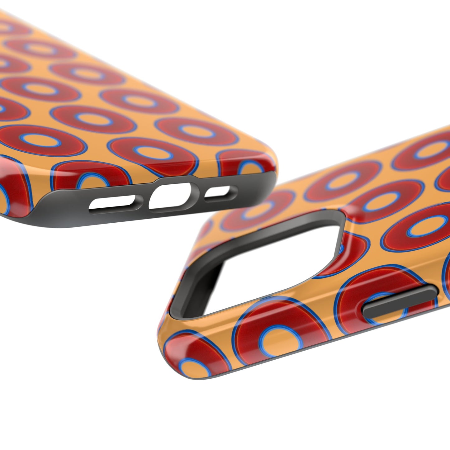 Impact-Resistant Lumpy Donut Case - red vivid donut print w/creamsicle orange background