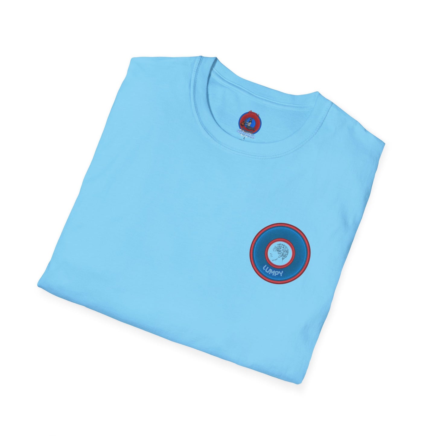 Classic Donut Tee - Unisex Soft-Style - "The Lumpy Donut" - variant 2 - blue/red donut