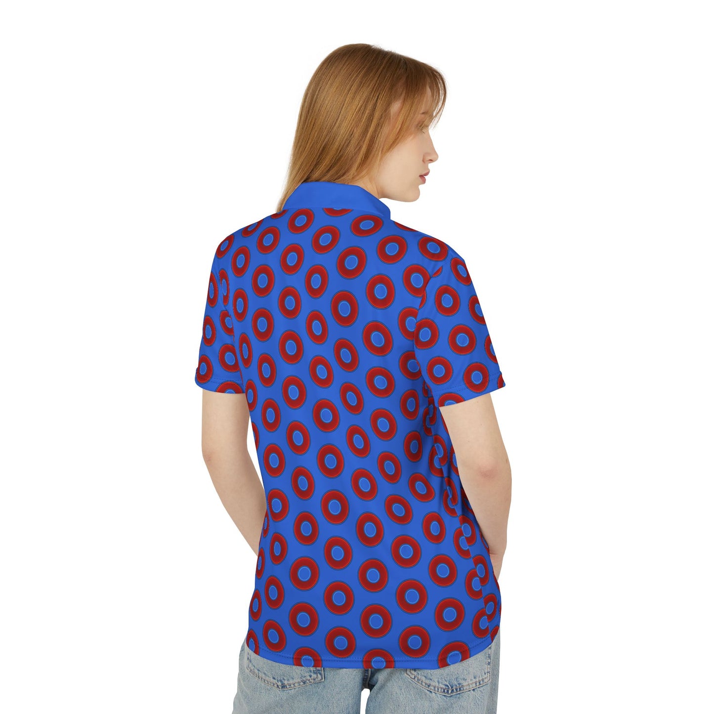 Donut Polo - vivid donut print w/medium royal blue background [unisex]