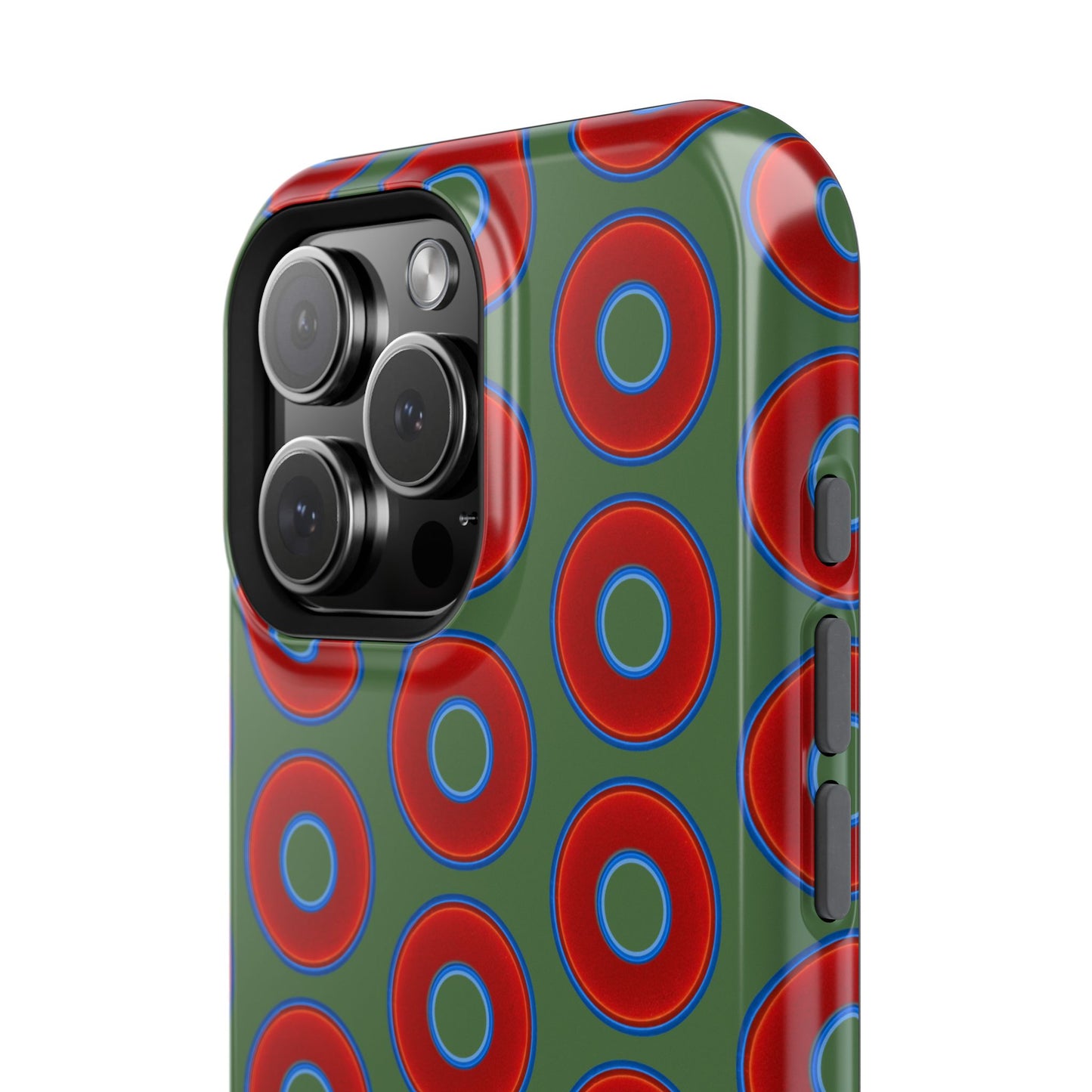 Impact-Resistant Lumpy Donut Case - red vivid donut print w/dark green background