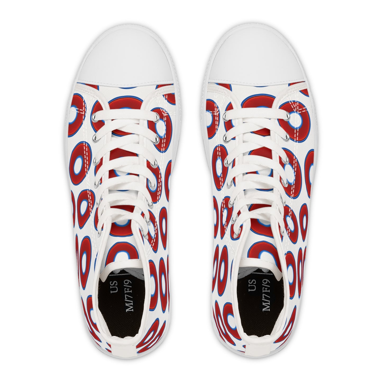 Women's High Top Chuck Taylors - large vivid red donut print w/white background
