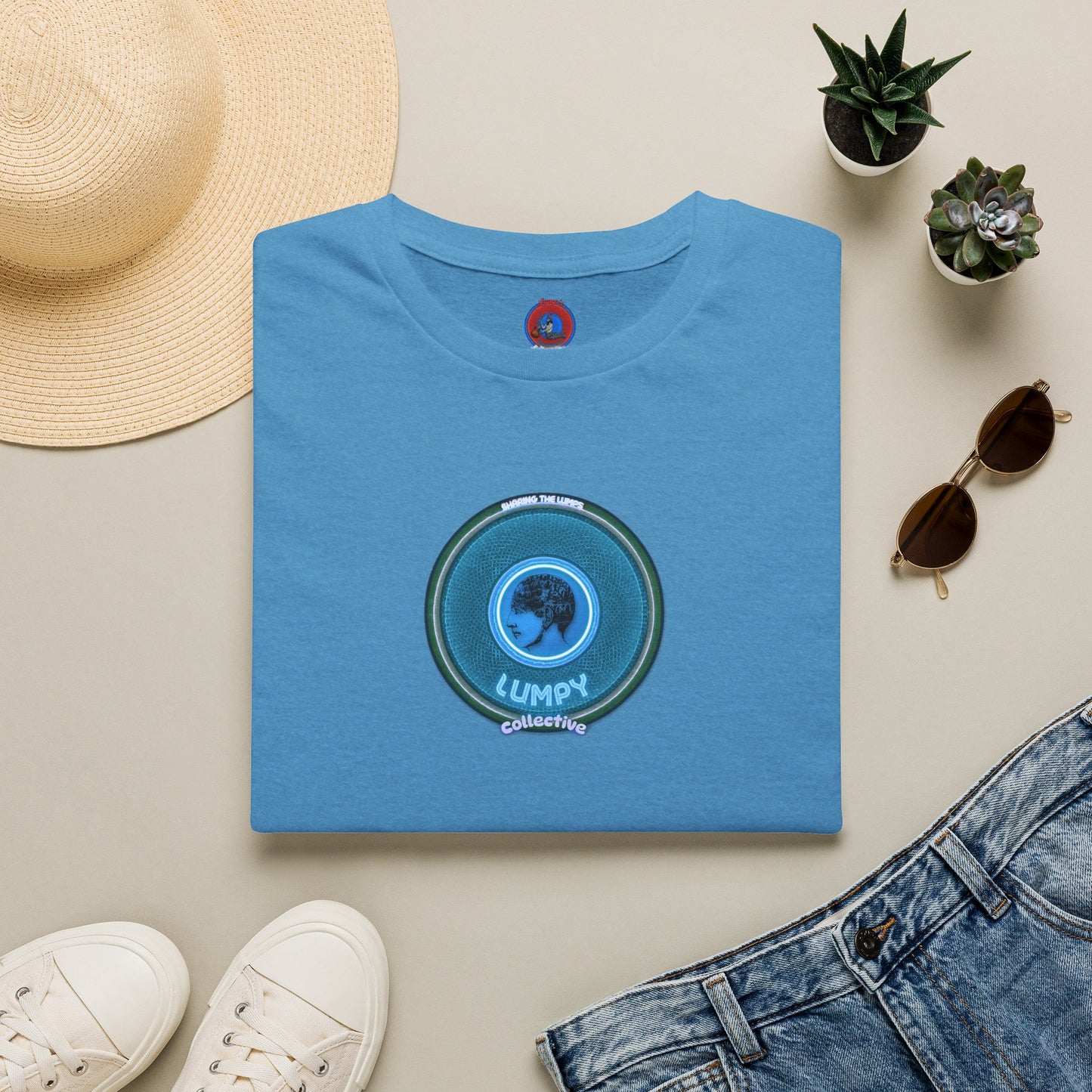 Classic Donut Tee - Unisex Soft-Style - "Lumpy Collective Donut" - aquamarine blue/green lumpy donut - variant 3