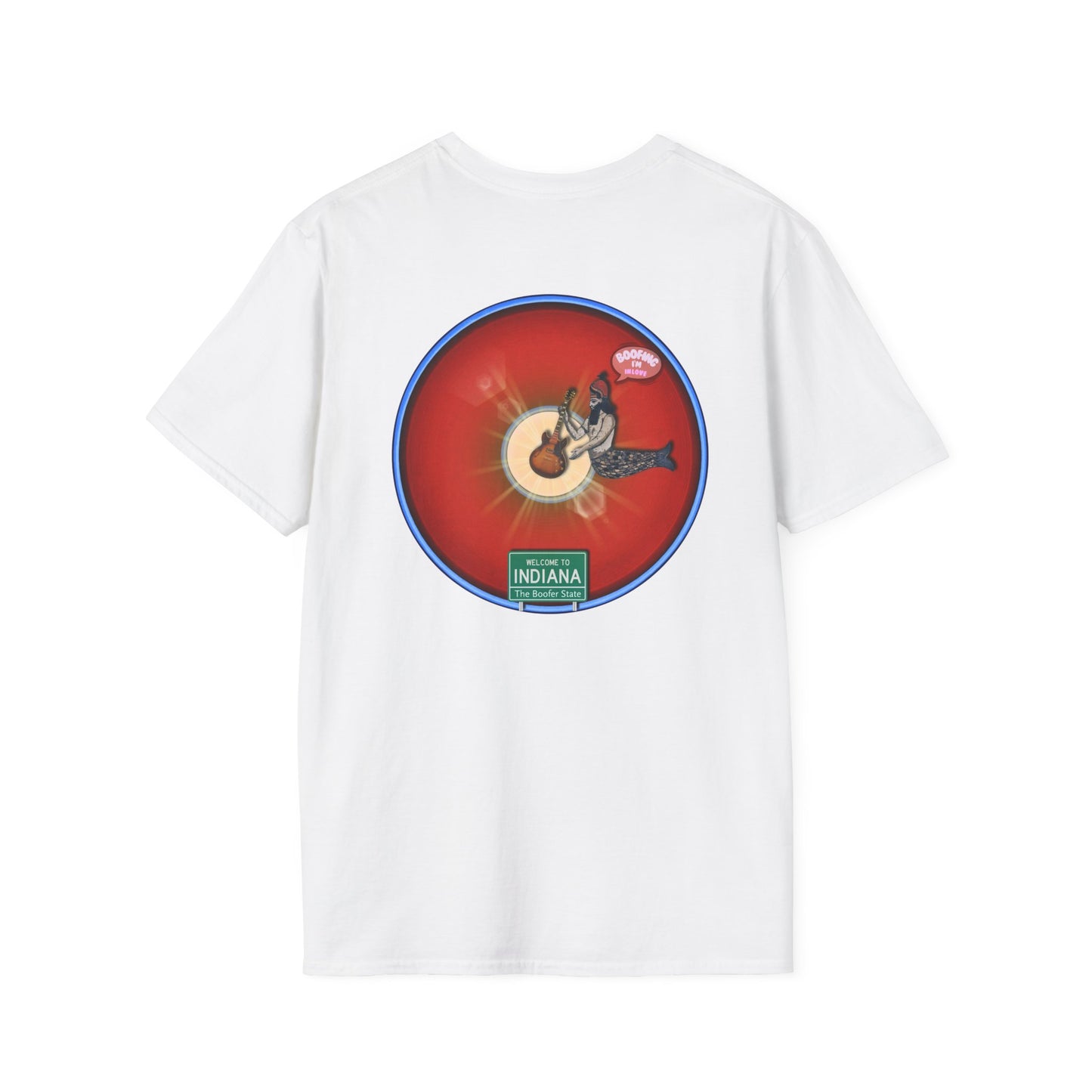 Classic Donut Tee - Unisex Soft-Style - "Indiana is for Boofers" - vivid red/blue plumpy donut - variant 2 - w/sun drop