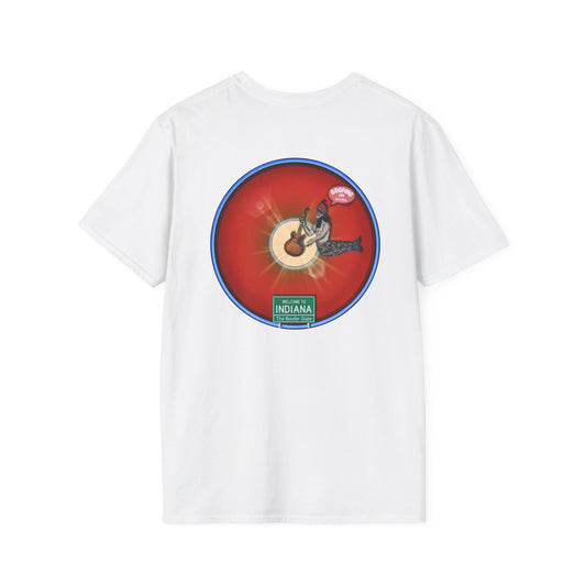 Classic Donut Tee - Unisex Soft-Style - "Indiana is for Boofers" - vivid red/blue plumpy donut - variant 2 - w/sun drop