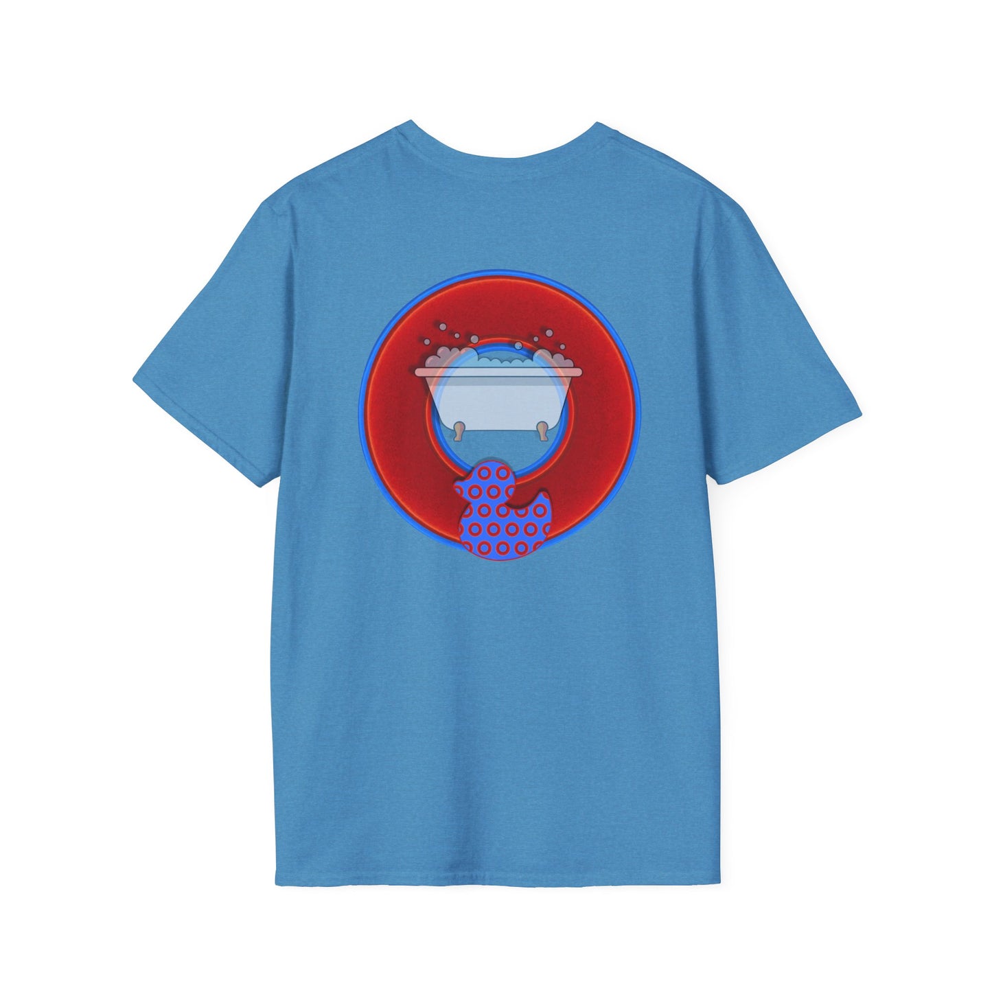Classic Donut Tee - Unisex Soft-Style - "Rubber Ducky Bath Time Donut" - vivid red/blue donut - w/bathtub - variant 2