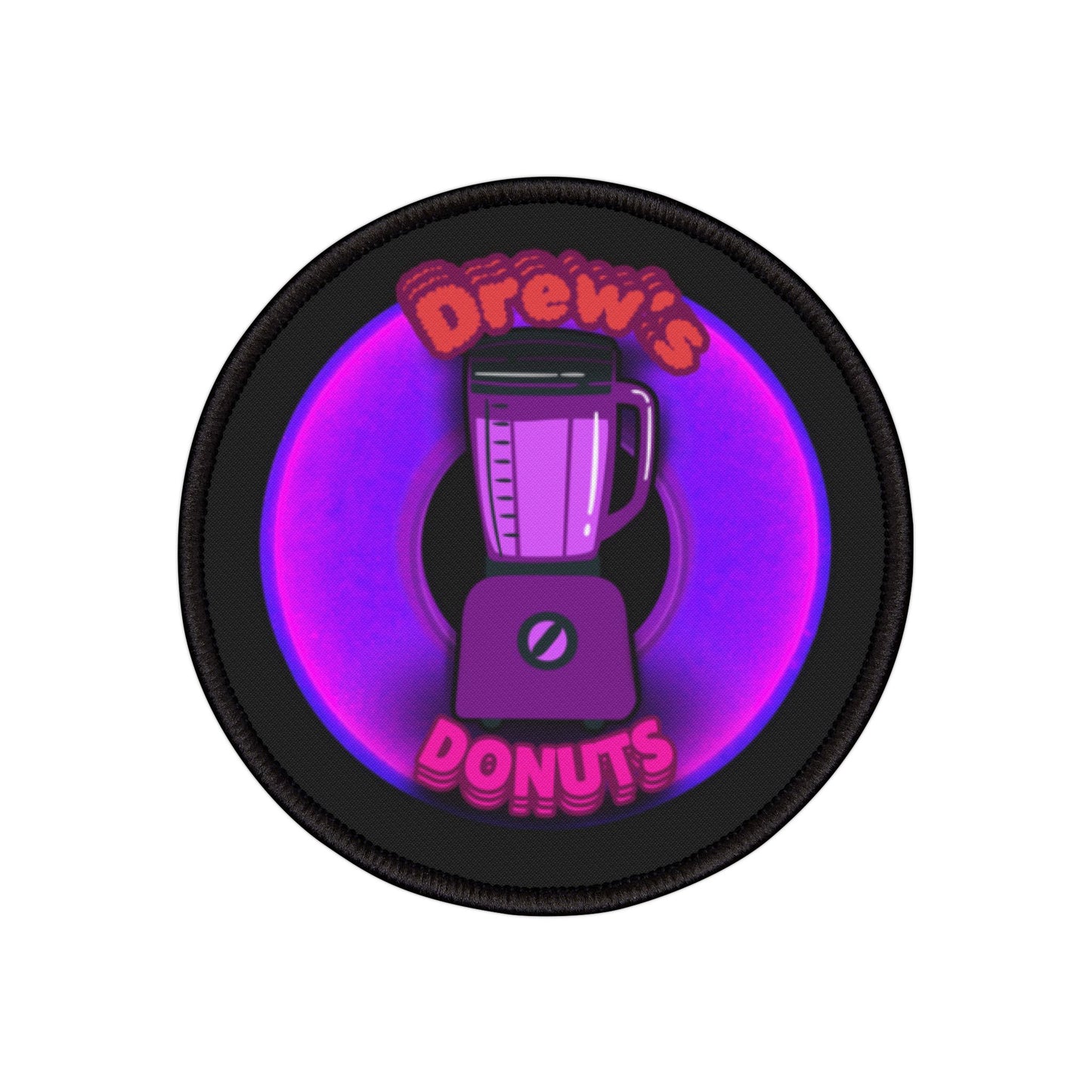 Iron-On Donut Patch - "Drew's Donuts" - vivid magenta/purple donut - [*charitable donut]