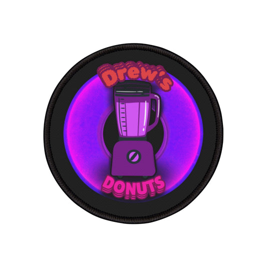 Iron-On Donut Patch - "Drew's Donuts" - vivid magenta/purple donut - [*charitable donut]