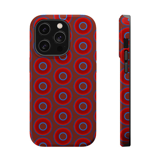 Magnetic Tough Donut Case - red vivid donut print w/burnt umber background
