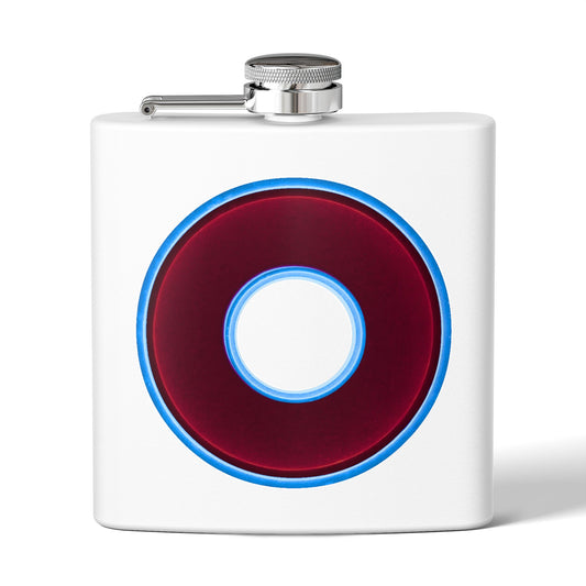 Lump's Donut Flask 6 oz - Vivid burgundy/light blue donut - [*w/your choice of 5 backgrounds]