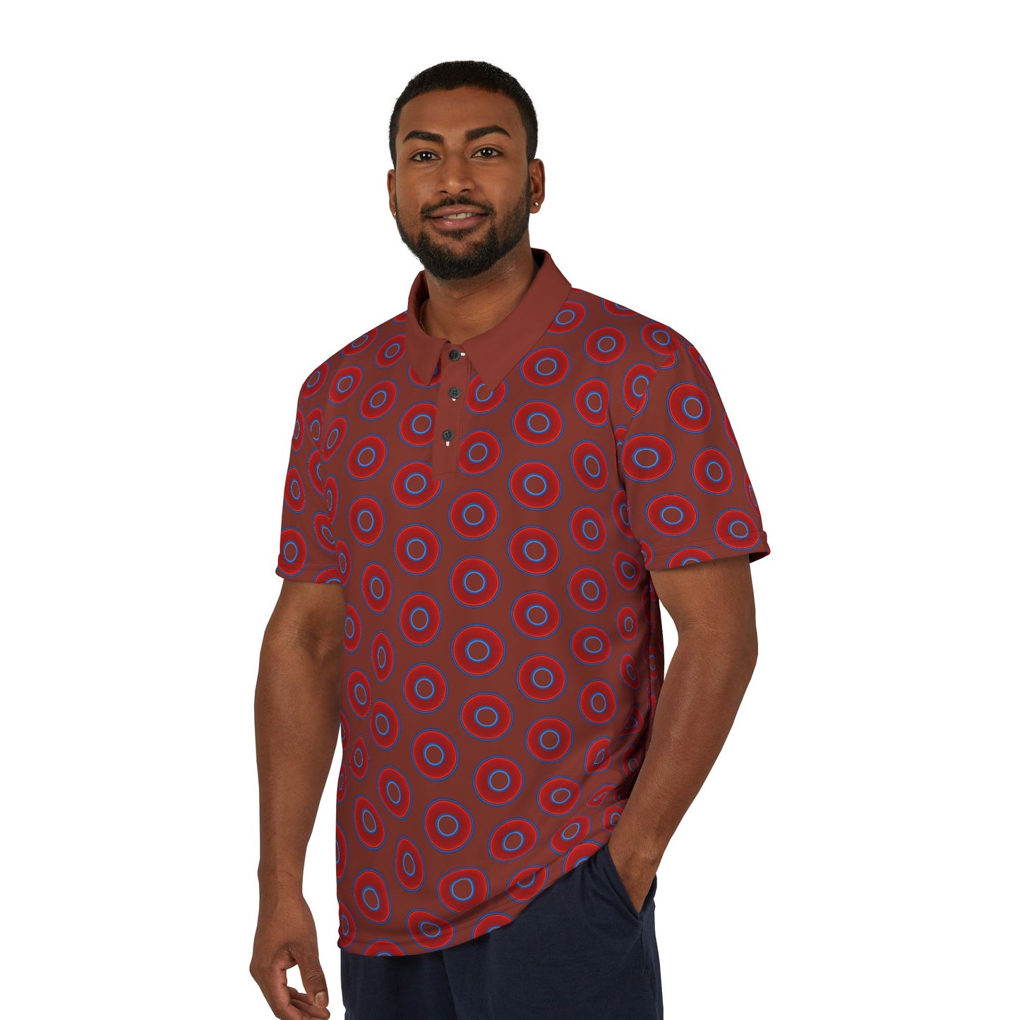 AOP Donut Polo - vivid donut print w/burnt umber background [unisex]