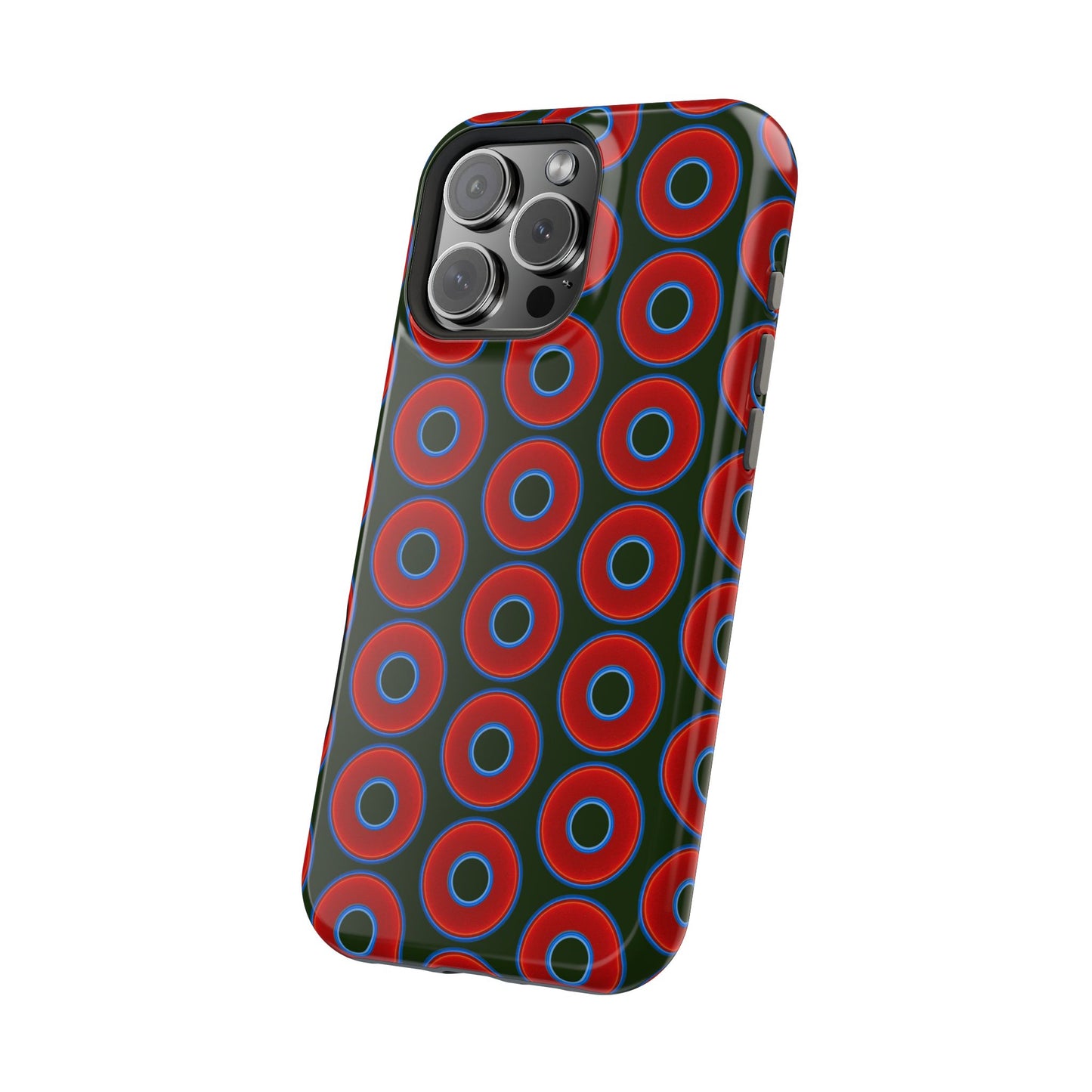 Magnetic Tough Donut Case - red vivid donut print w/deep forest green background