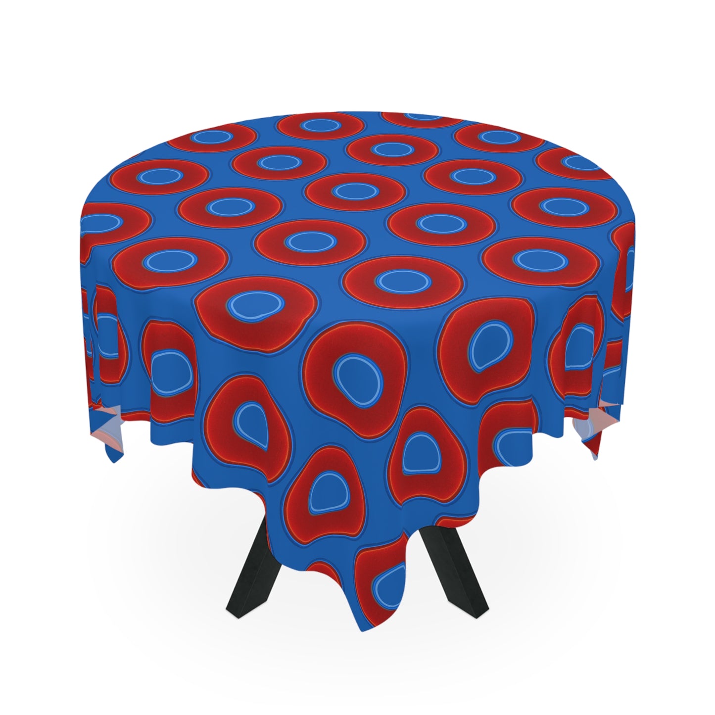 Lumpy Tablecloth - 55.1" x 55.1" - vivid red donuts w/dark royal blue background