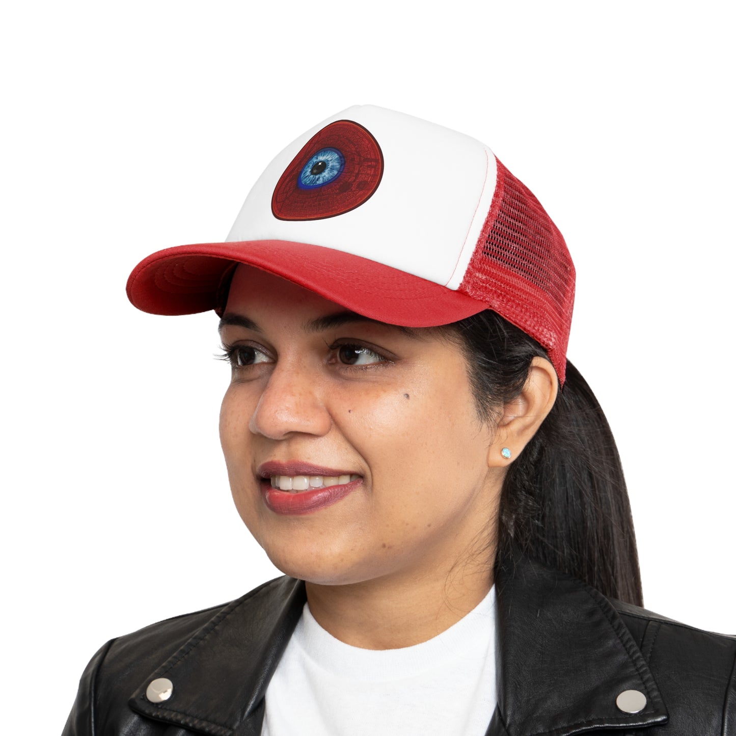 Lumpy Trucker Hat - "Gogli Sees All" - red donut