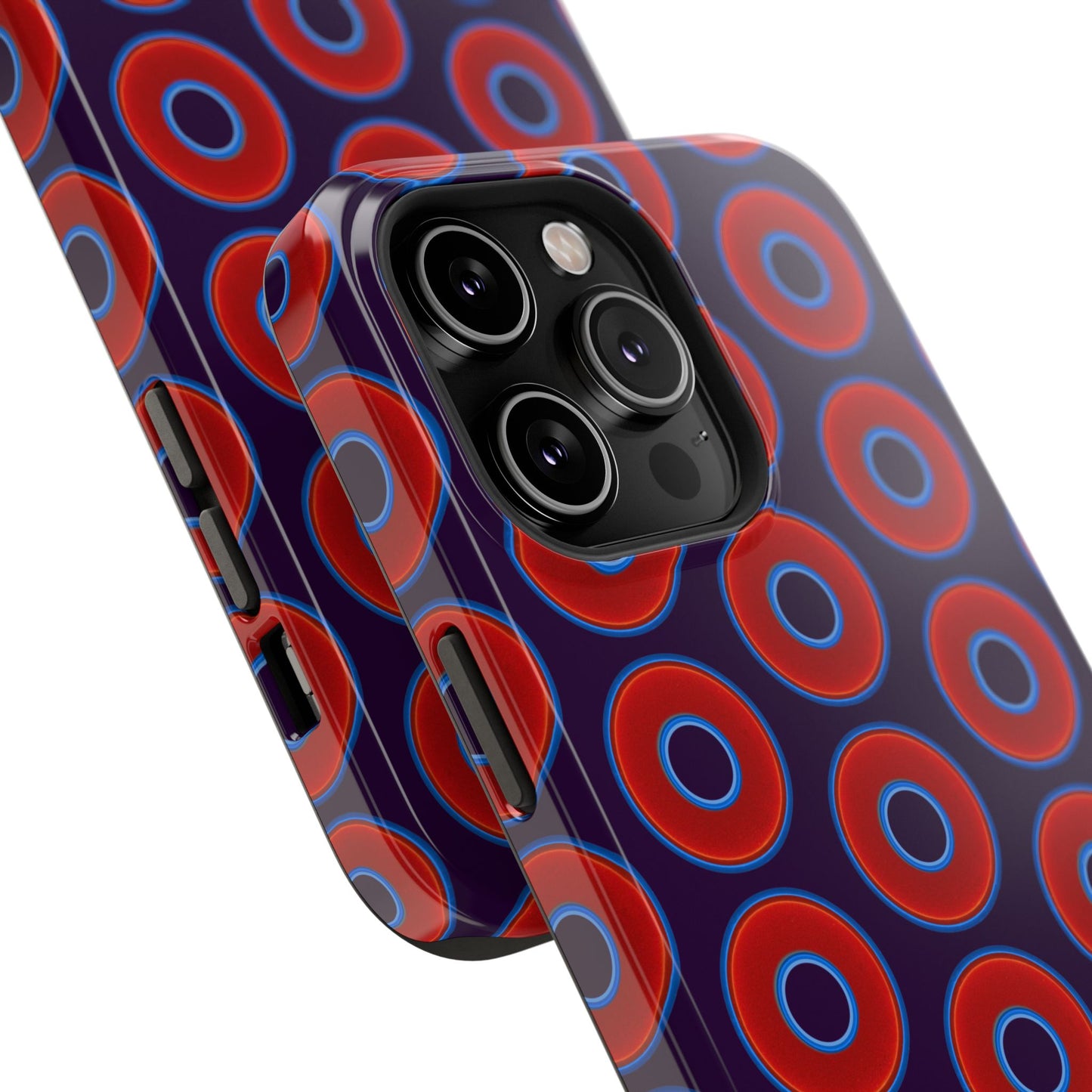 Impact-Resistant Lumpy Donut Case - red vivid donut print w/midnight purple background