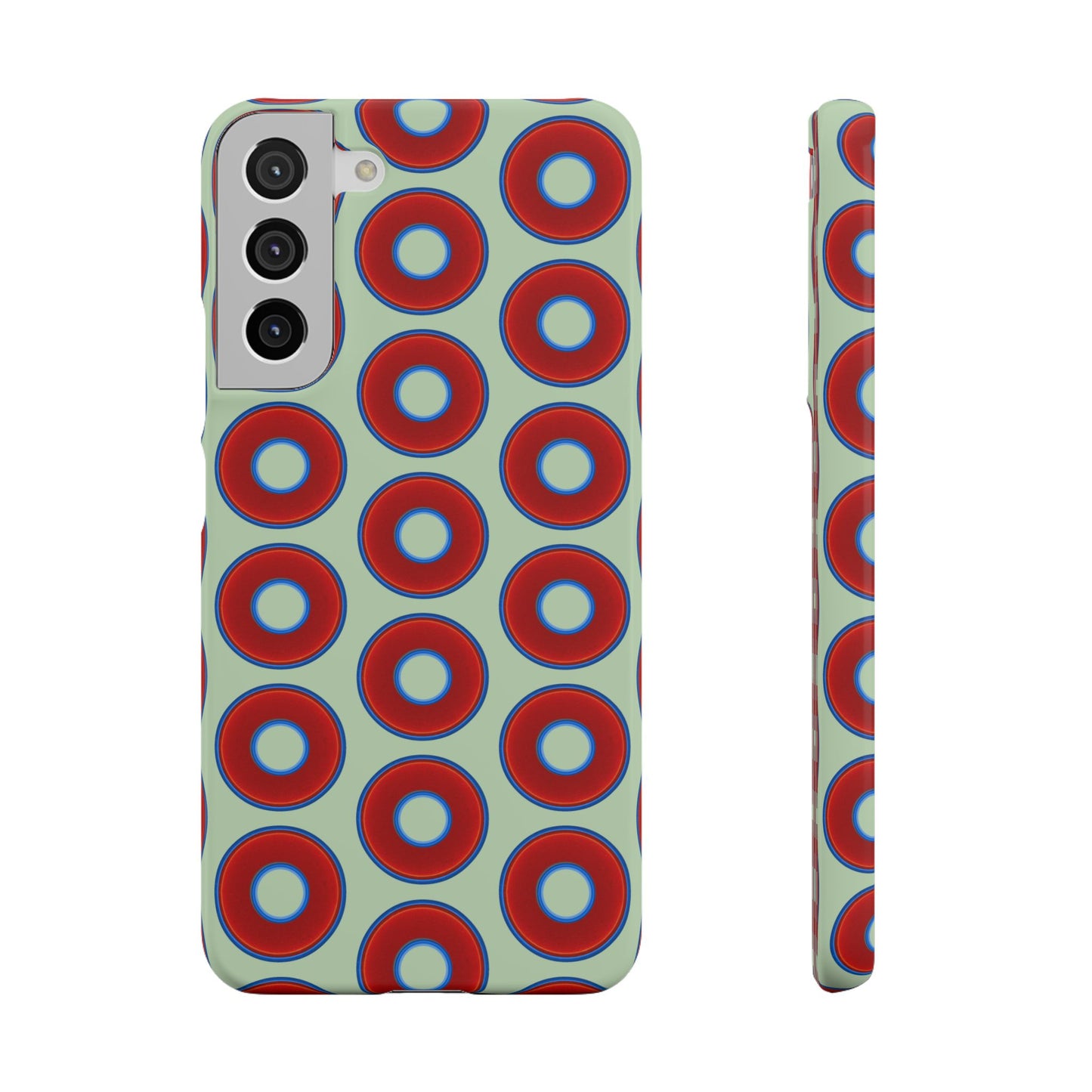 Lumpy Donut Snap Case - red vivid donut print w/seafoam green background
