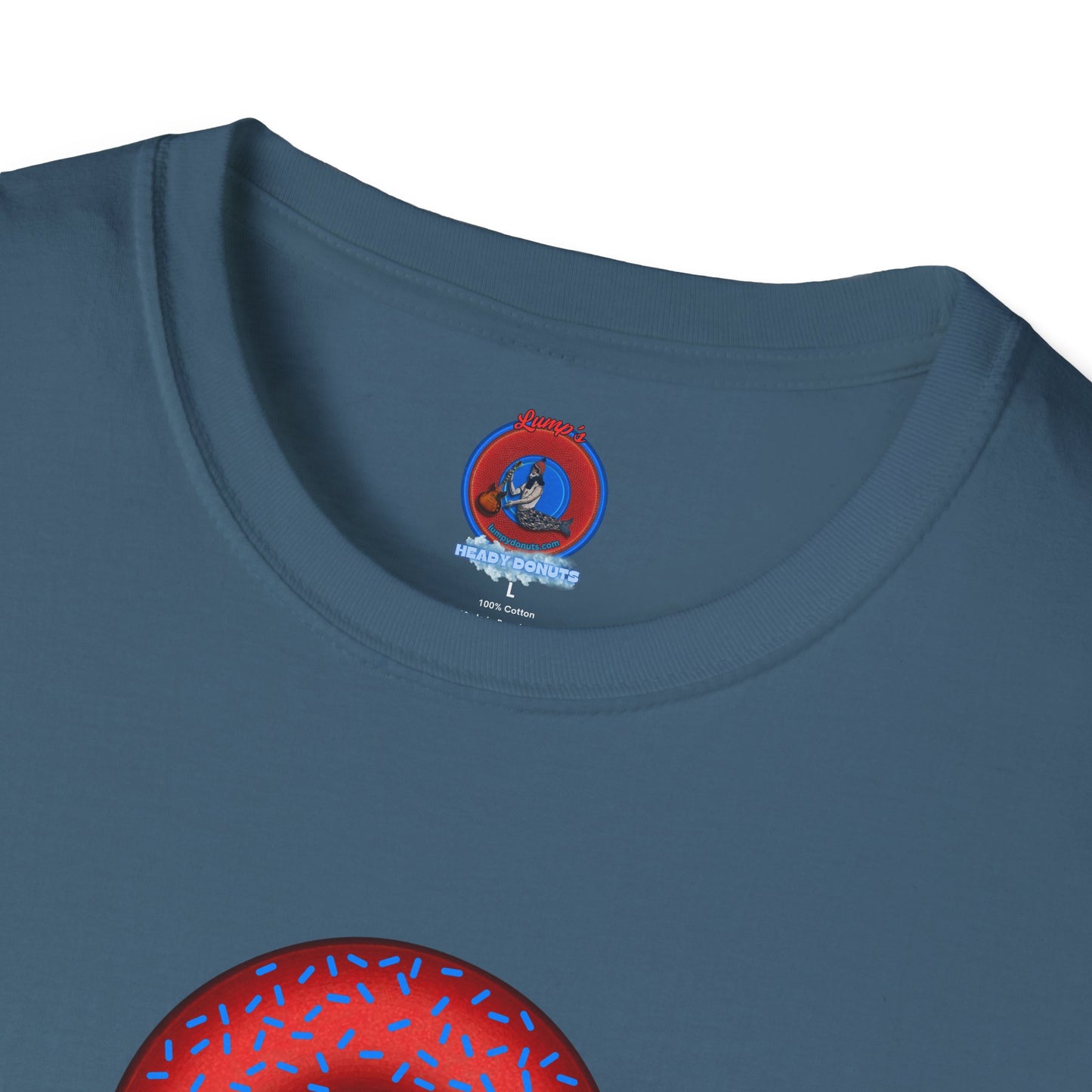 Classic Donut Tee - Unisex Soft-Style - "Plain Plump Donut w/" - plump red donut w/blue sprinkles