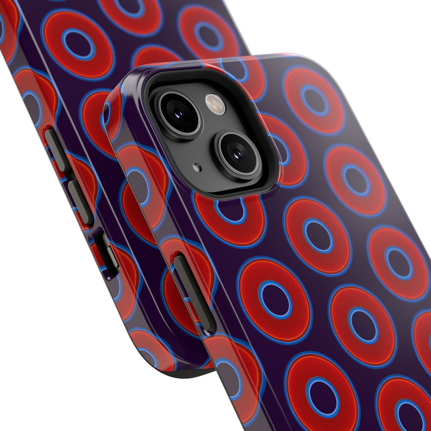 Impact-Resistant Lumpy Donut Case - red vivid donut print w/midnight purple background