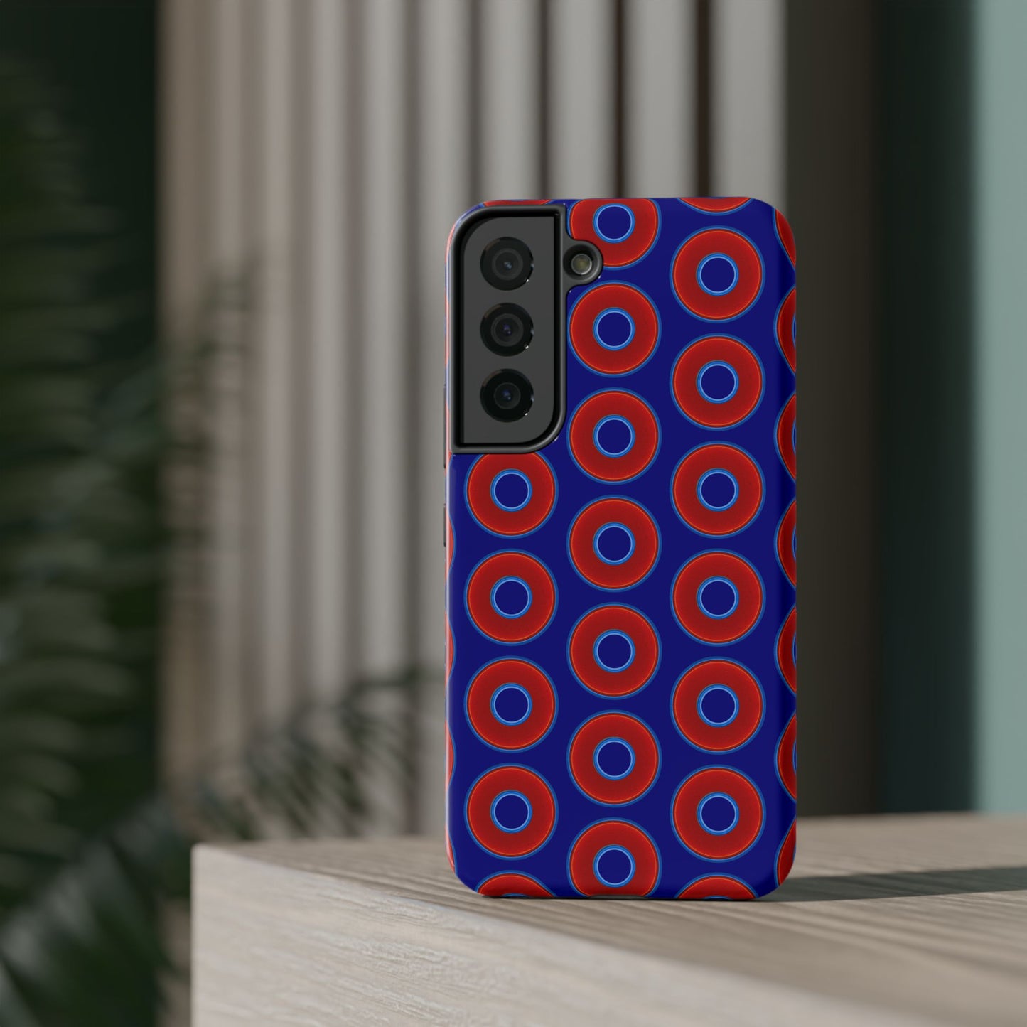 Impact-Resistant Lumpy Donut Case - red vivid donut print w/vivid navy background