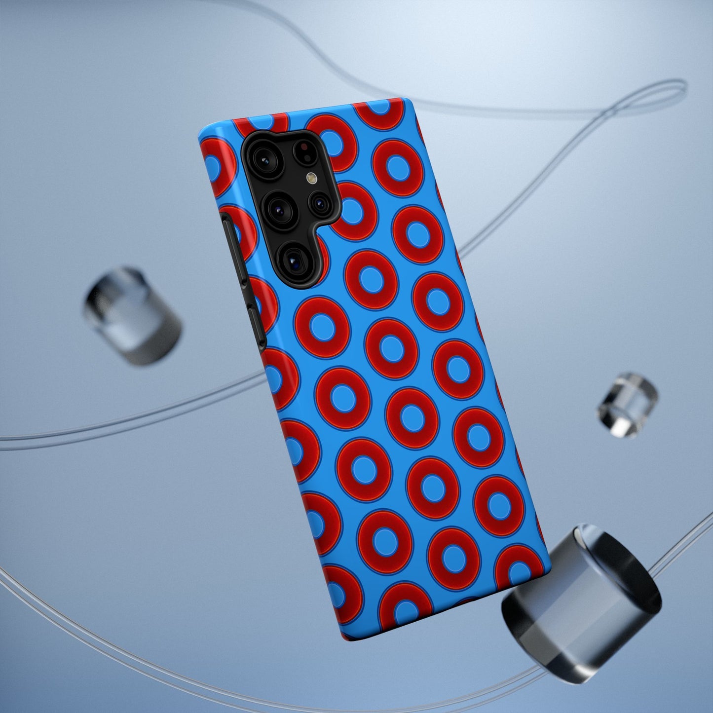 Impact-Resistant Lumpy Donut Case - red vivid donut print w/sky royal blue background