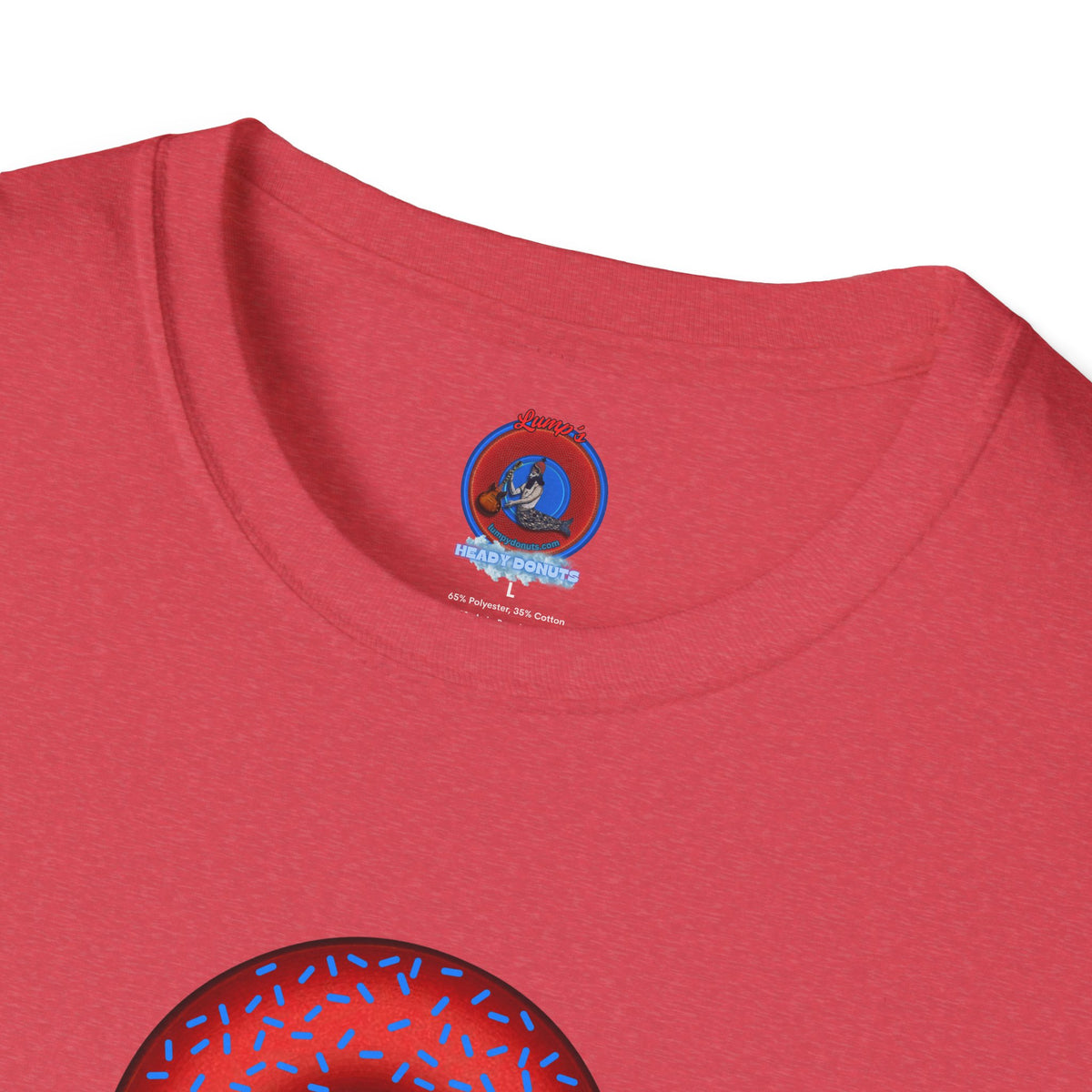 Classic Donut Tee - Unisex Soft-Style - "Plain Plump Donut w/" - plump red donut w/blue sprinkles