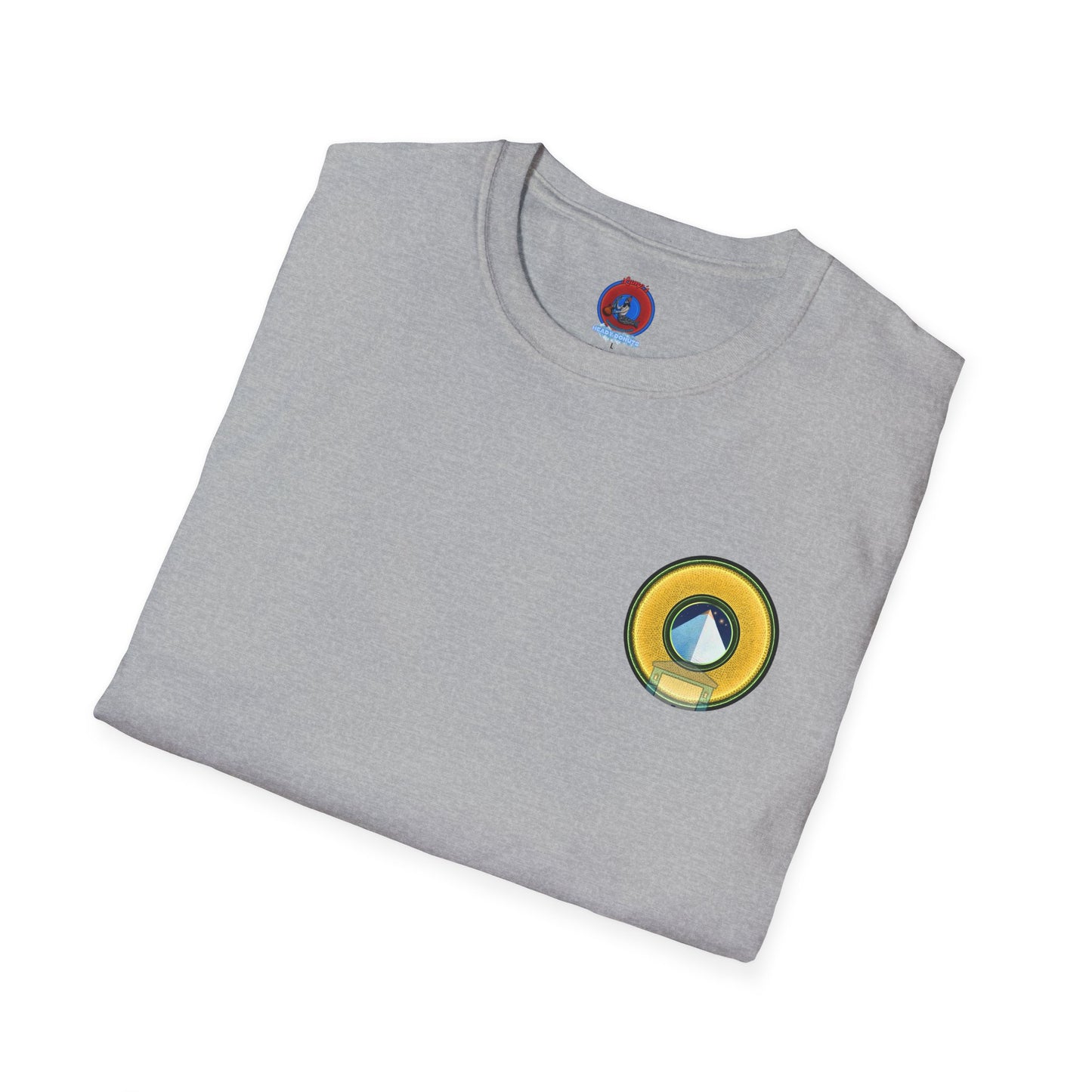 Classic Donut Tee - Unisex Soft-Style - "Limestone Donuts so Large" - variant 4 - golden donut w/garage