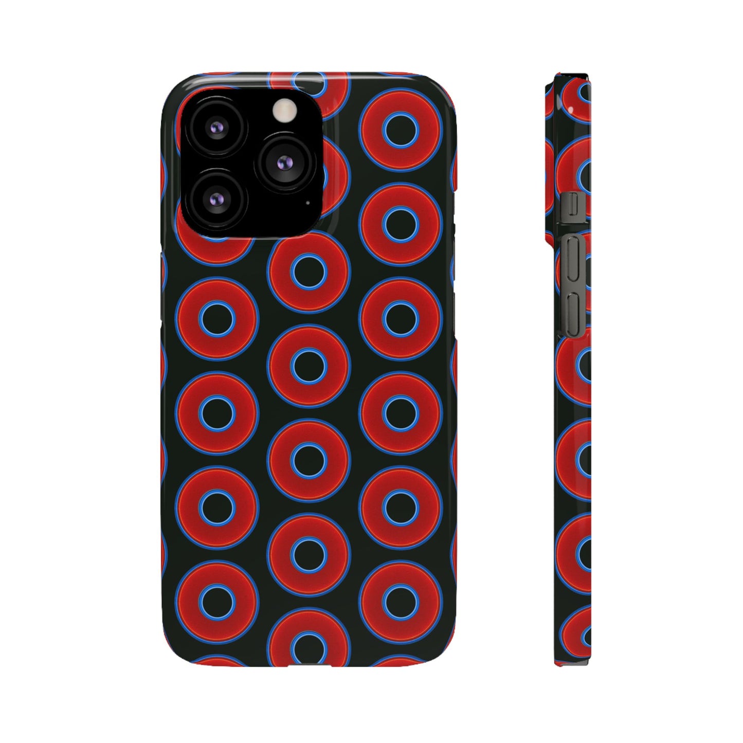 Lumpy Donut Snap Case - red vivid donut print w/midnight moss green background