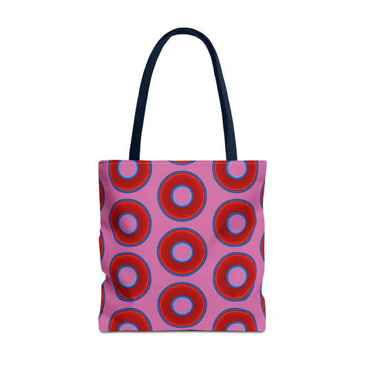 Lumpy Beach/Tote Bag - red vivid donuts w/light pink background