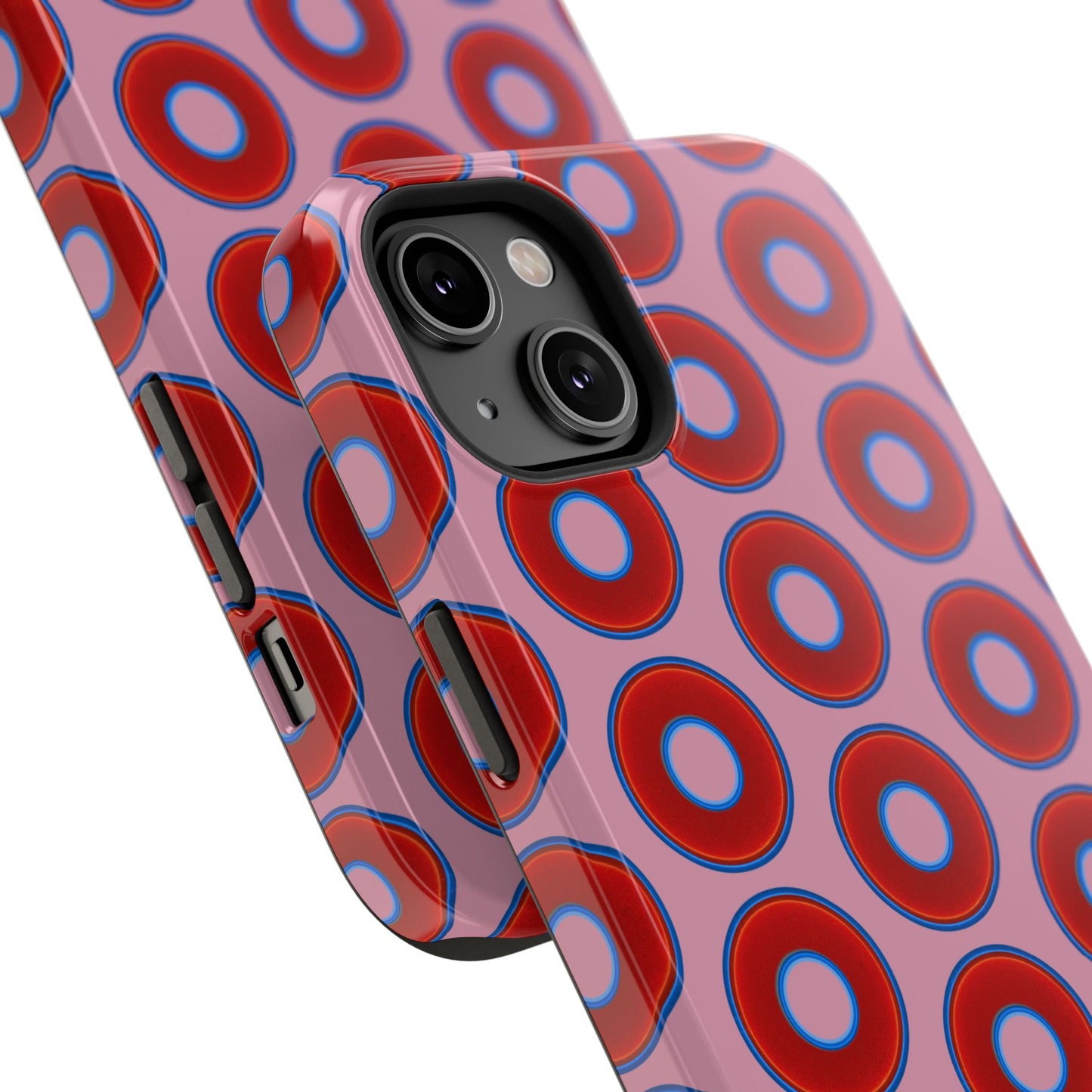 Impact-Resistant Lumpy Donut Case - red vivid donut print w/pale magenta background
