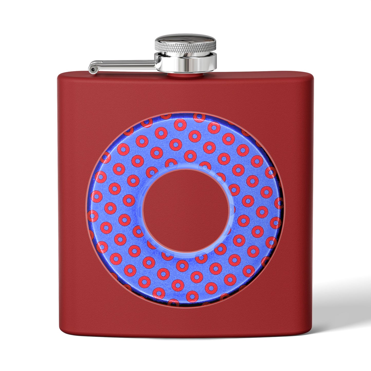 Lump's Donut Flask 6 oz -  Light Blue/Red Electric Paradox Donut - [*w/your choice of 5 backgrounds]